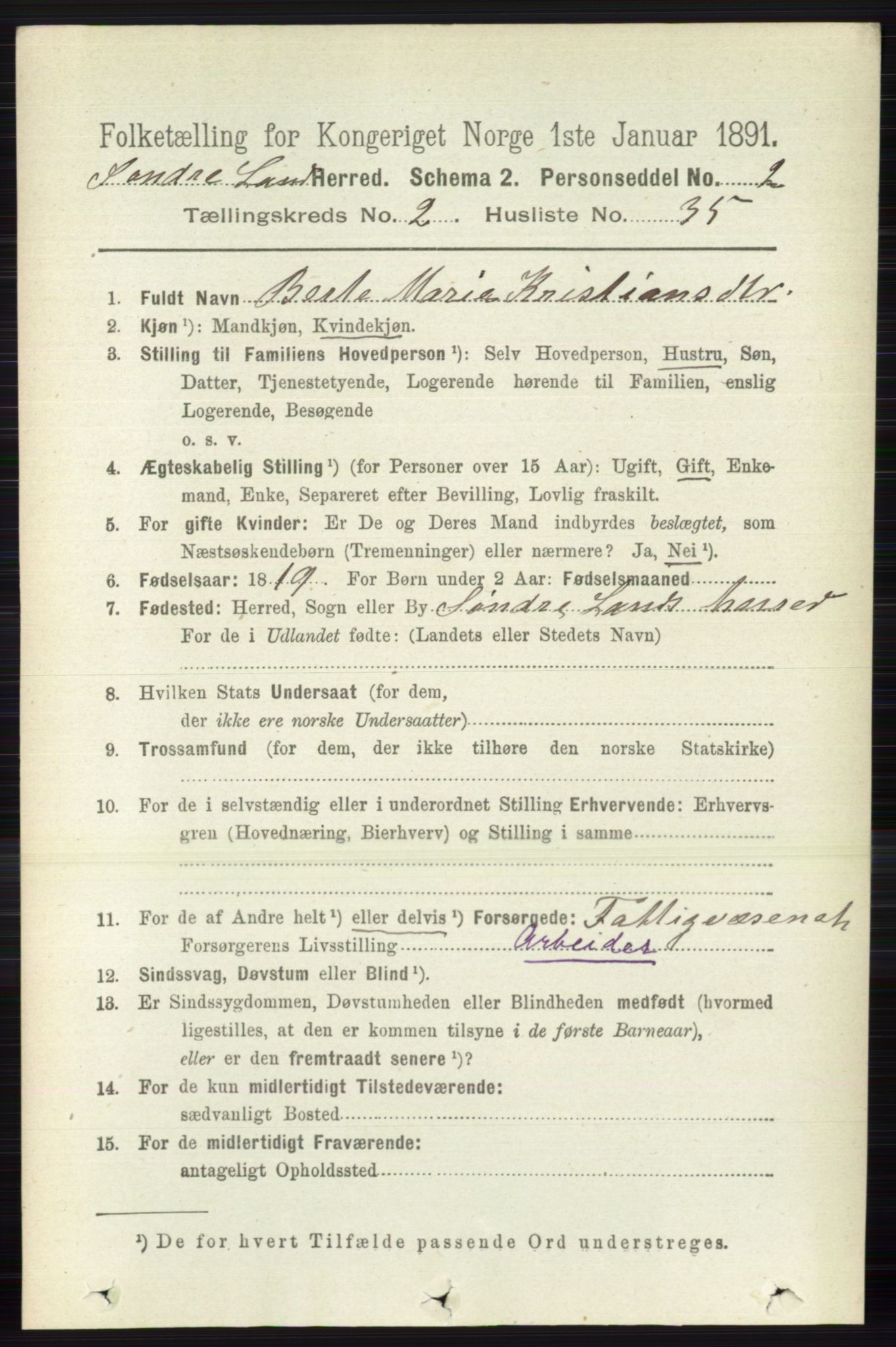 RA, 1891 census for 0536 Søndre Land, 1891, p. 1257