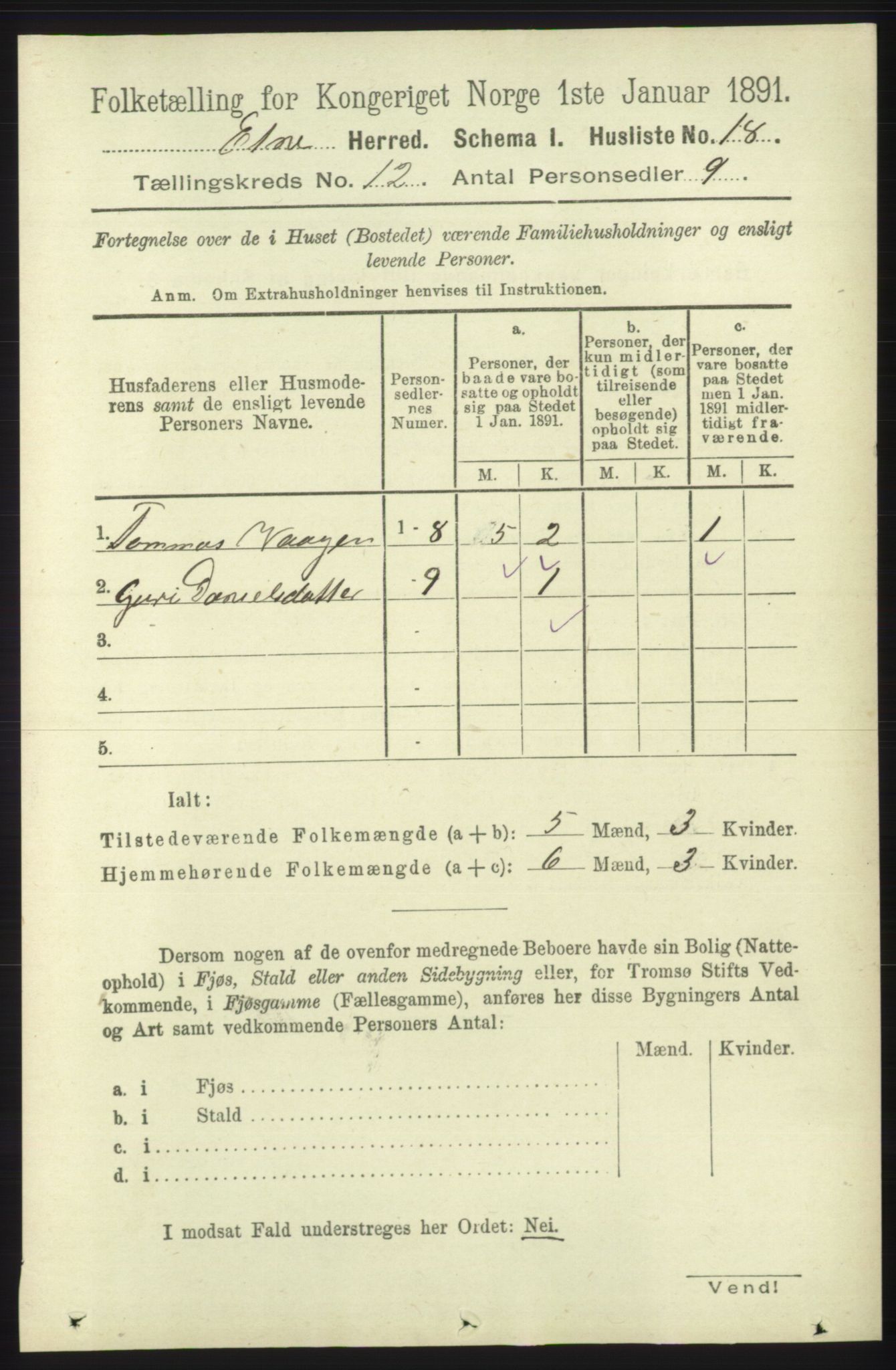 RA, 1891 census for 1211 Etne, 1891, p. 2545