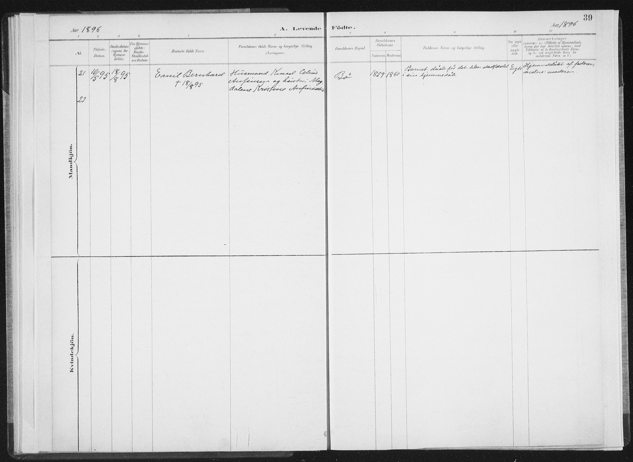 Ministerialprotokoller, klokkerbøker og fødselsregistre - Nordland, AV/SAT-A-1459/898/L1422: Parish register (official) no. 898A02, 1887-1908, p. 39