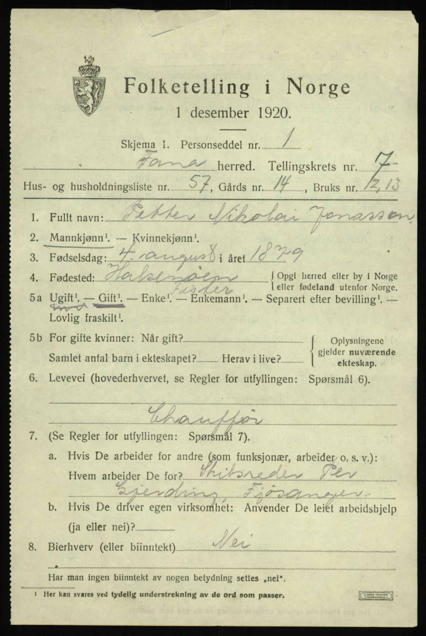 SAB, 1920 census for Fana, 1920, p. 13445