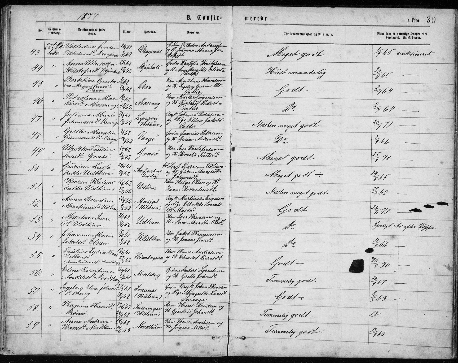 Ministerialprotokoller, klokkerbøker og fødselsregistre - Sør-Trøndelag, AV/SAT-A-1456/640/L0577: Parish register (official) no. 640A02, 1877-1878, p. 30