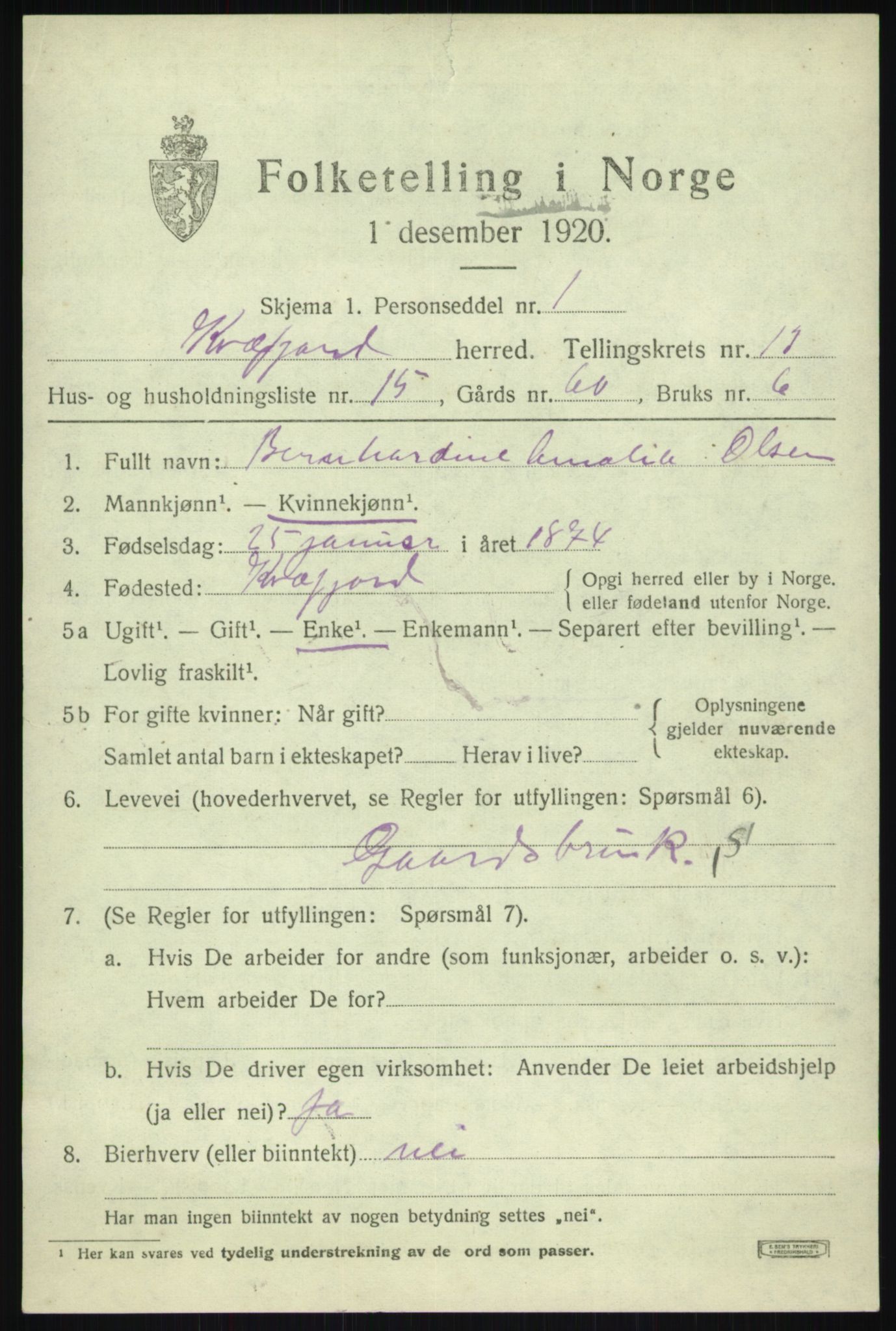 SATØ, 1920 census for Kvæfjord, 1920, p. 6455