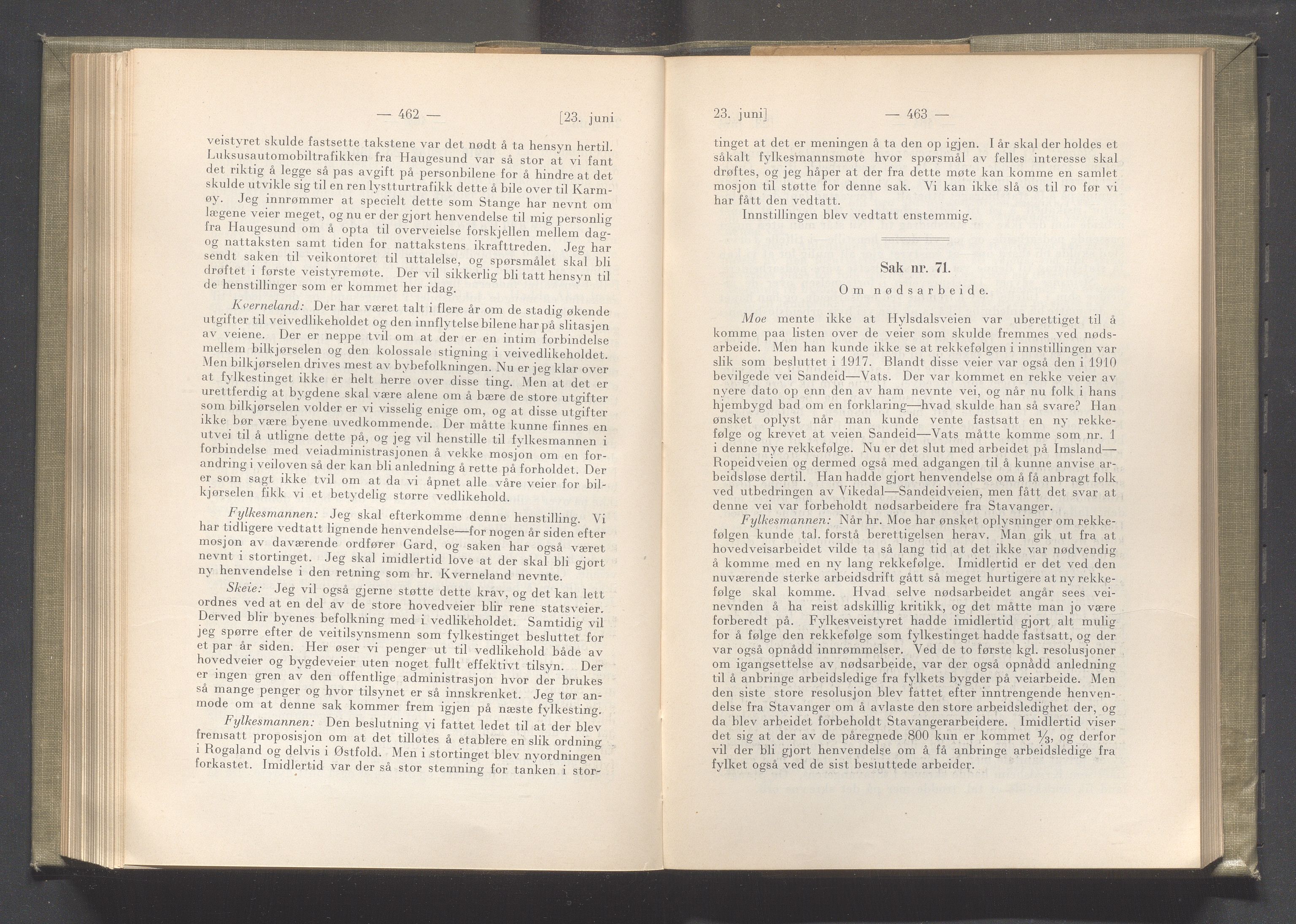 Rogaland fylkeskommune - Fylkesrådmannen , IKAR/A-900/A/Aa/Aaa/L0041: Møtebok , 1922, p. 462-463