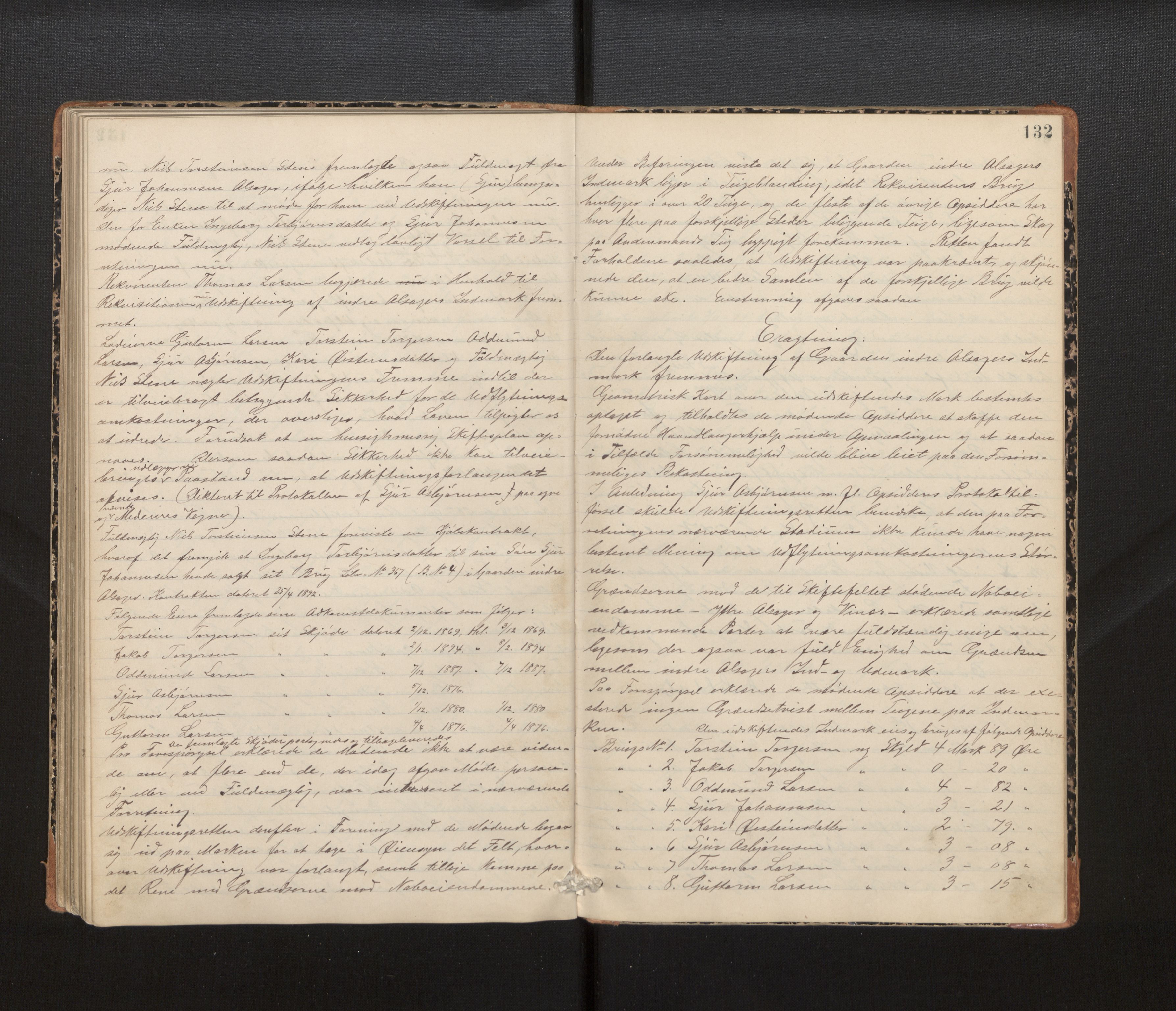 Hordaland jordskiftedøme - IV Hardanger jordskiftedistrikt, AV/SAB-A-7101/A/Aa/L0013: Forhandlingsprotokoll, 1890-1894, p. 131b-132a