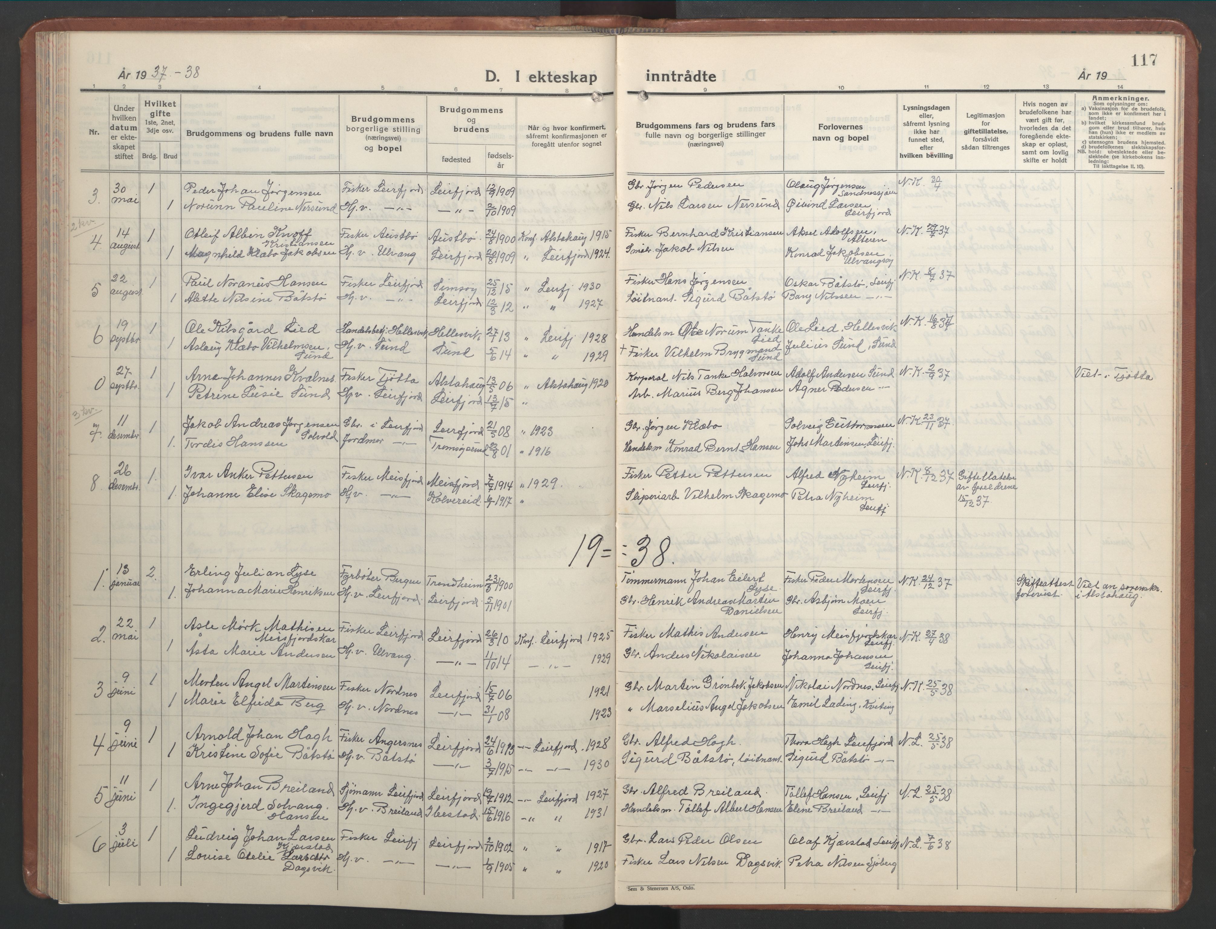 Ministerialprotokoller, klokkerbøker og fødselsregistre - Nordland, AV/SAT-A-1459/832/L0496: Parish register (copy) no. 832C03, 1932-1945, p. 117