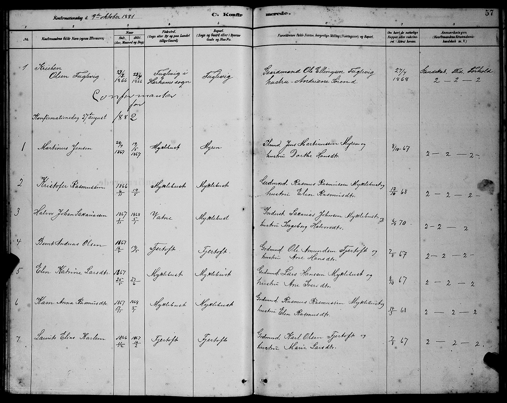 Ministerialprotokoller, klokkerbøker og fødselsregistre - Møre og Romsdal, AV/SAT-A-1454/538/L0523: Parish register (copy) no. 538C01, 1881-1900, p. 57