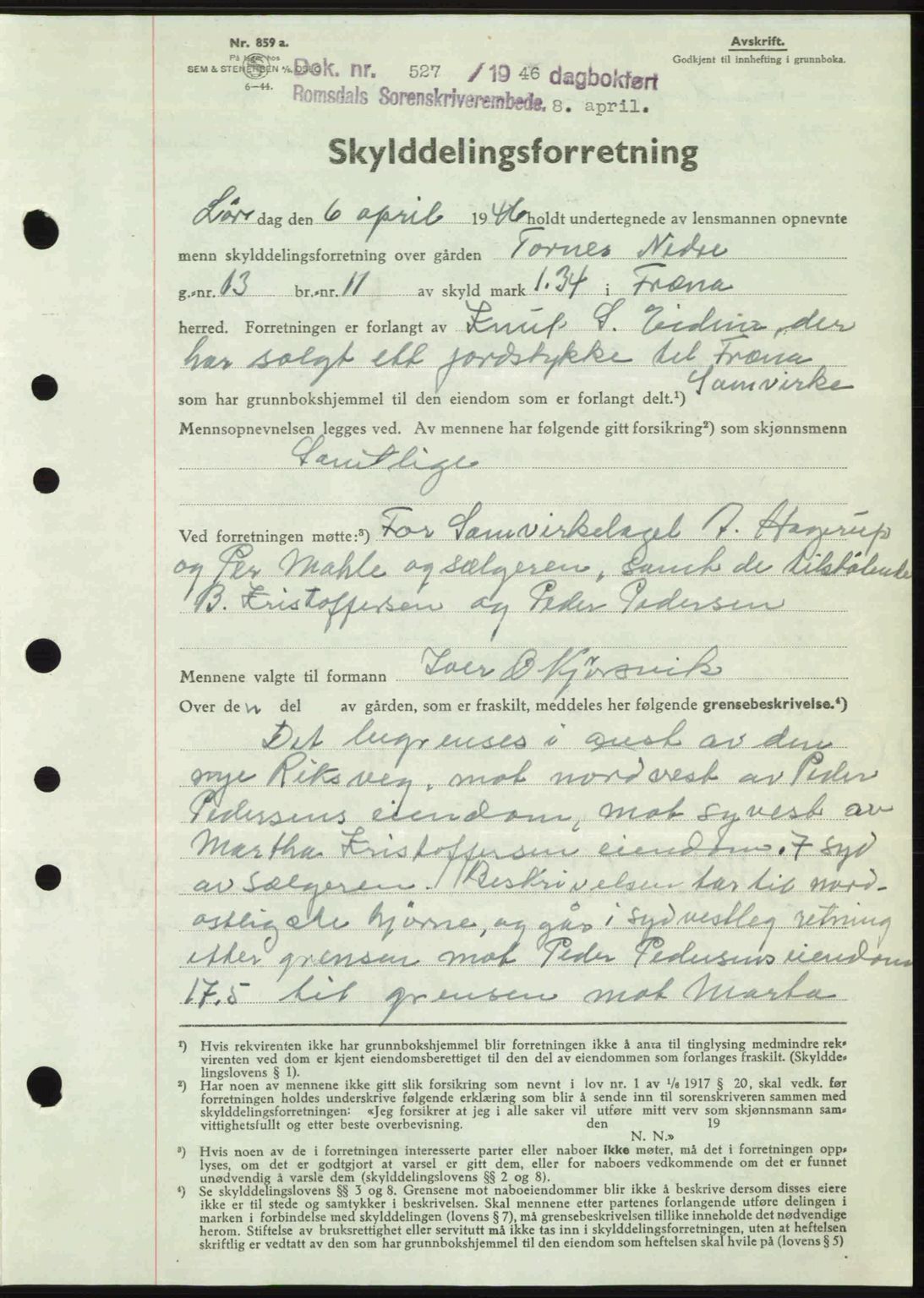 Romsdal sorenskriveri, SAT/A-4149/1/2/2C: Mortgage book no. A19, 1946-1946, Diary no: : 527/1946