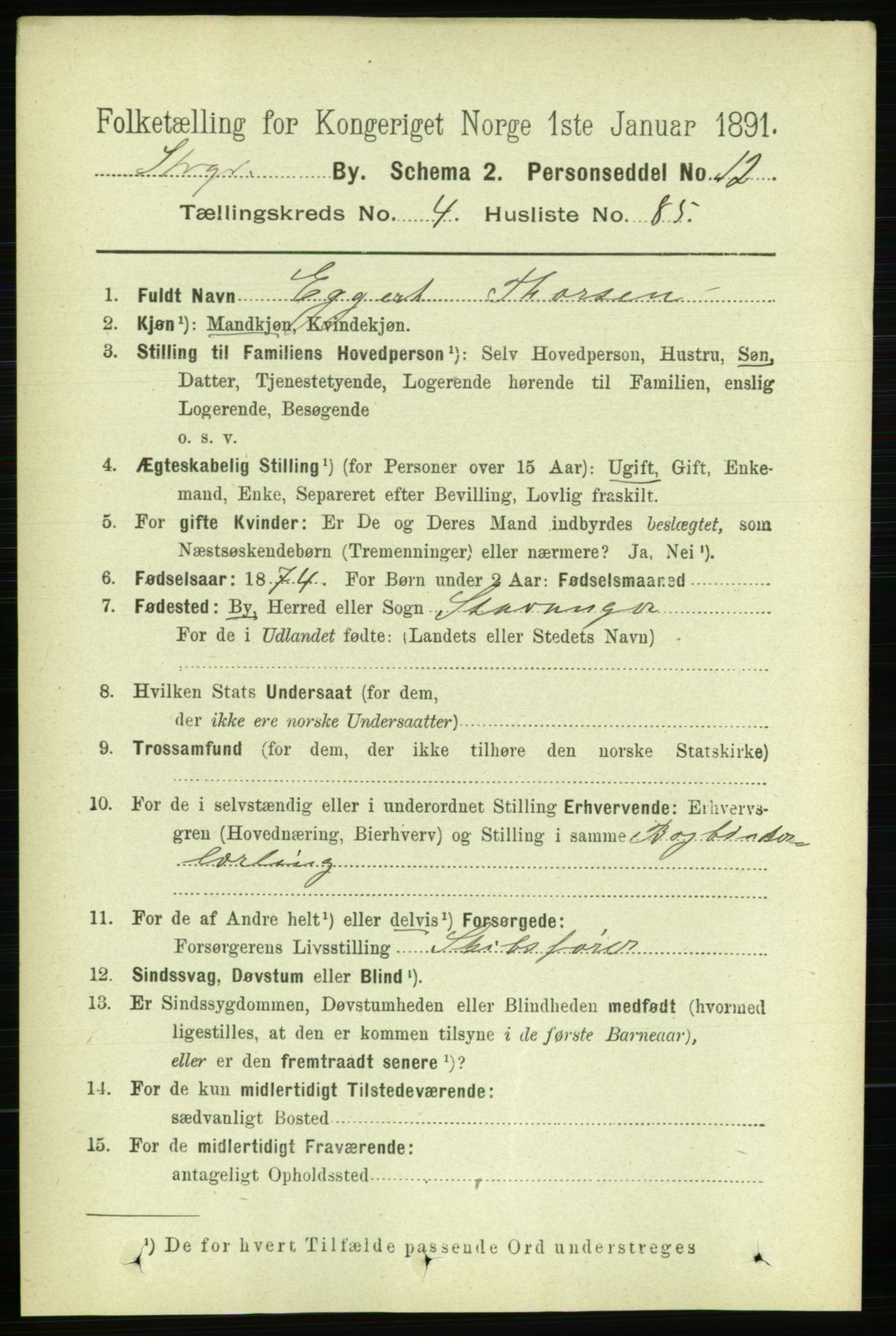 RA, 1891 census for 1103 Stavanger, 1891, p. 8579