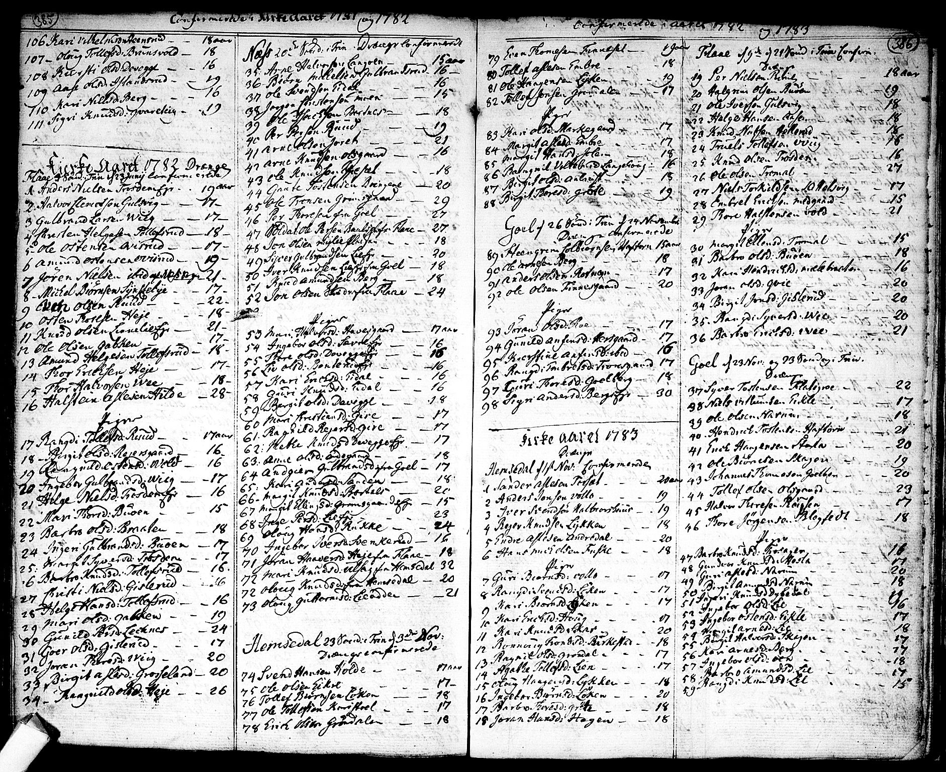 Nes kirkebøker, SAKO/A-236/F/Fa/L0004: Parish register (official) no. 4, 1764-1786, p. 385-386