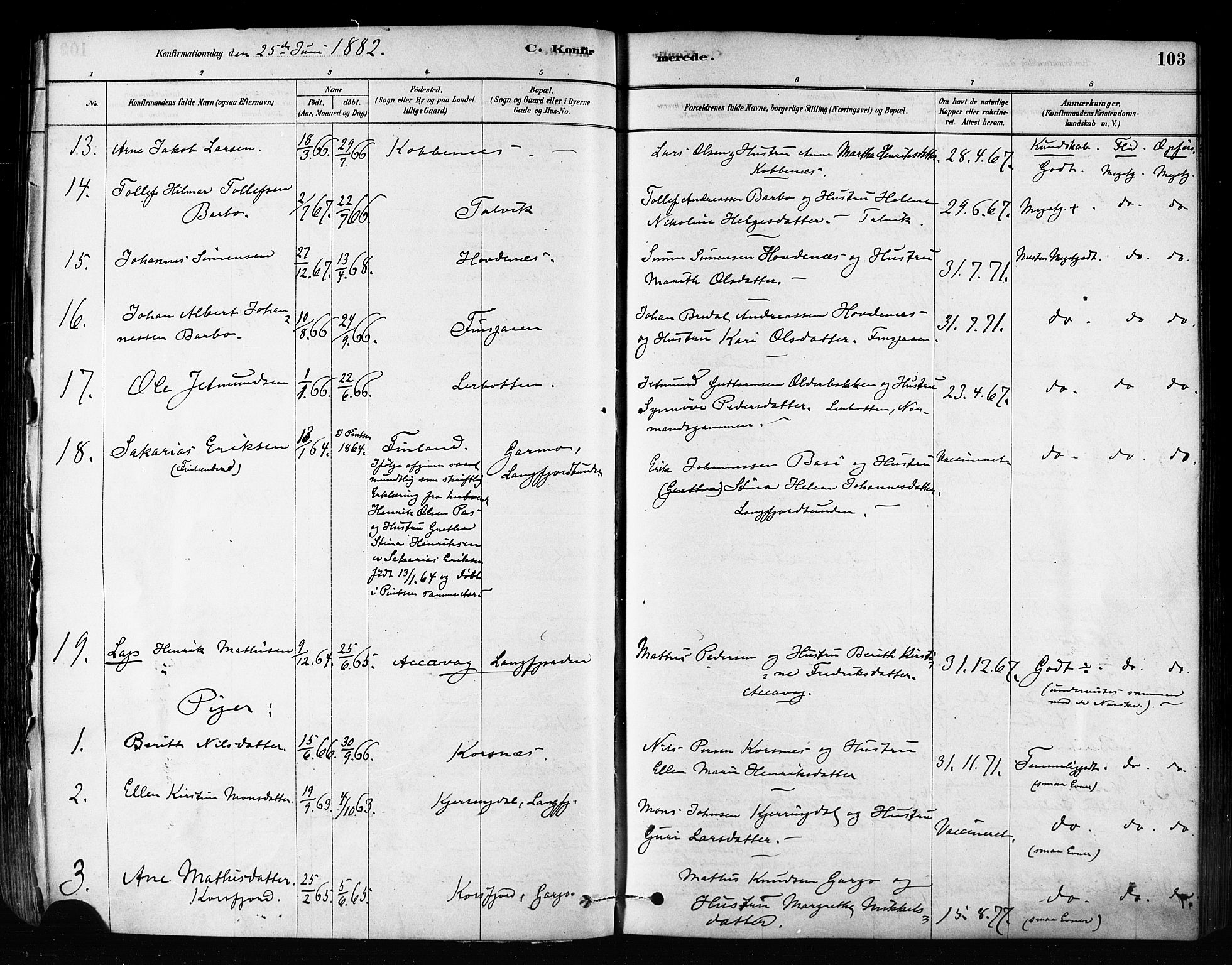 Talvik sokneprestkontor, SATØ/S-1337/H/Ha/L0012kirke: Parish register (official) no. 12, 1878-1886, p. 103