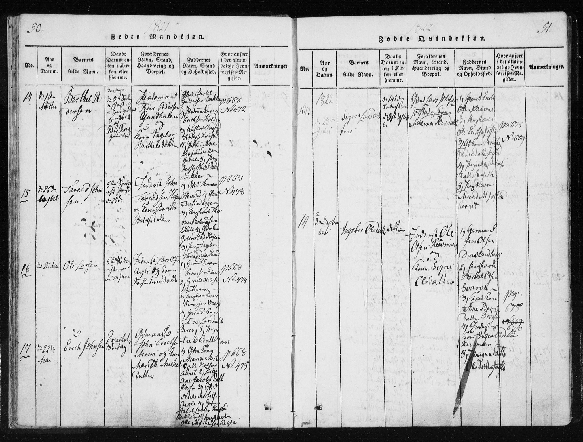 Ministerialprotokoller, klokkerbøker og fødselsregistre - Nord-Trøndelag, SAT/A-1458/749/L0469: Parish register (official) no. 749A03, 1817-1857, p. 50-51