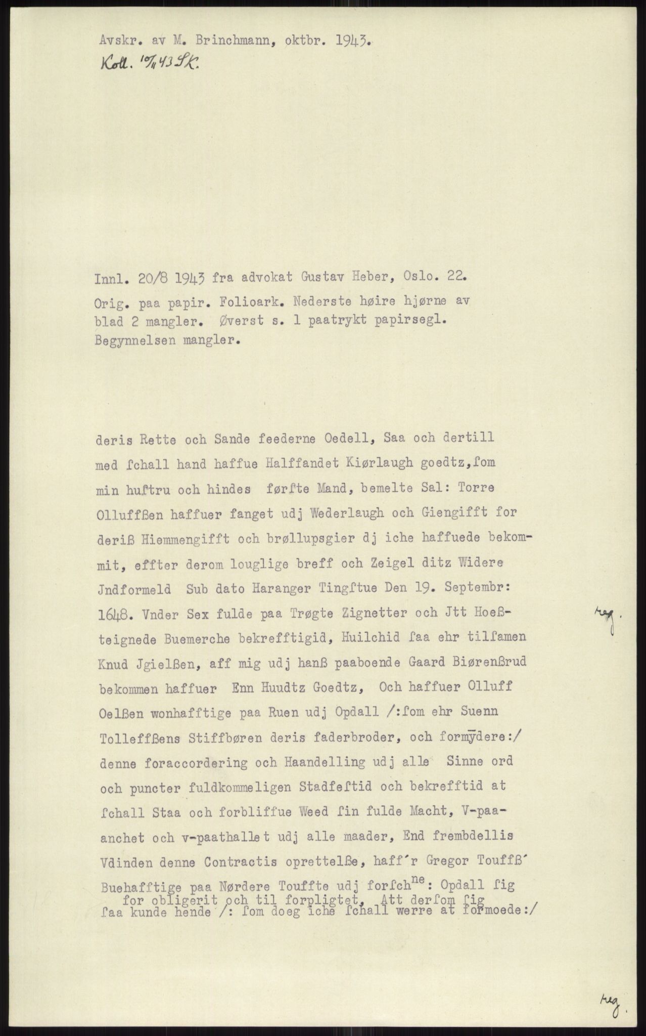 Samlinger til kildeutgivelse, Diplomavskriftsamlingen, AV/RA-EA-4053/H/Ha, p. 1964