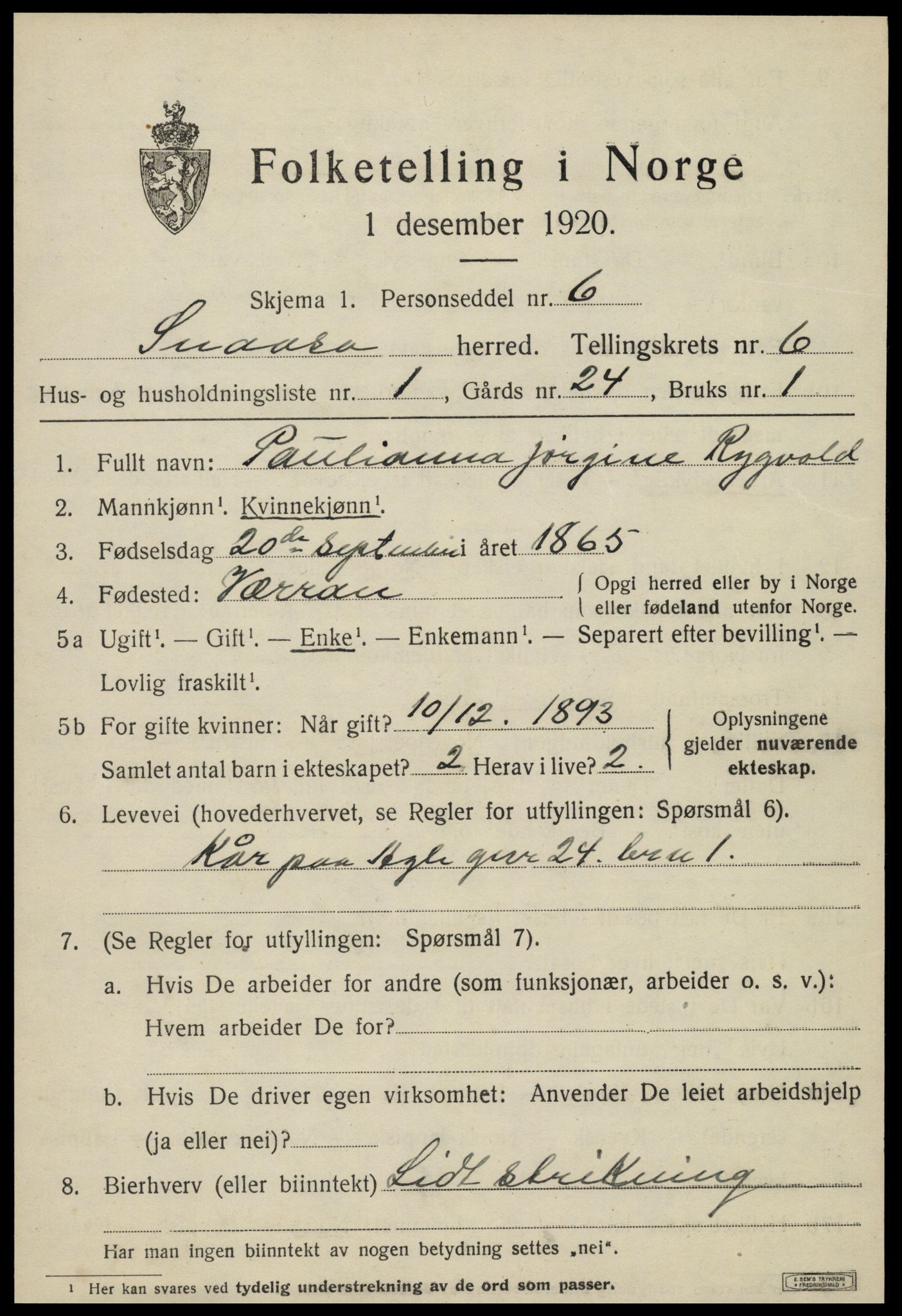 SAT, 1920 census for Snåsa, 1920, p. 2582