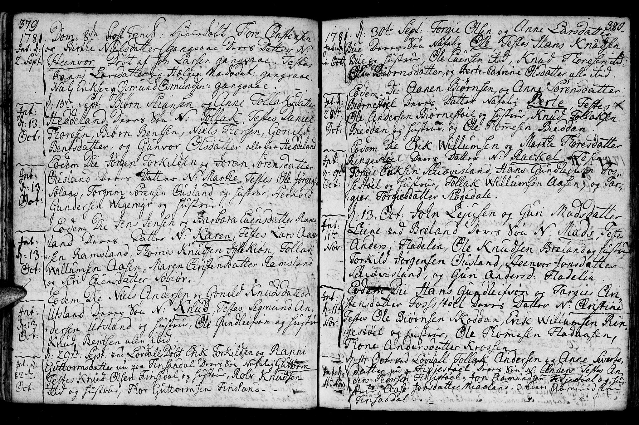 Holum sokneprestkontor, AV/SAK-1111-0022/F/Fa/Fac/L0001: Parish register (official) no. A 1, 1773-1820, p. 379-380