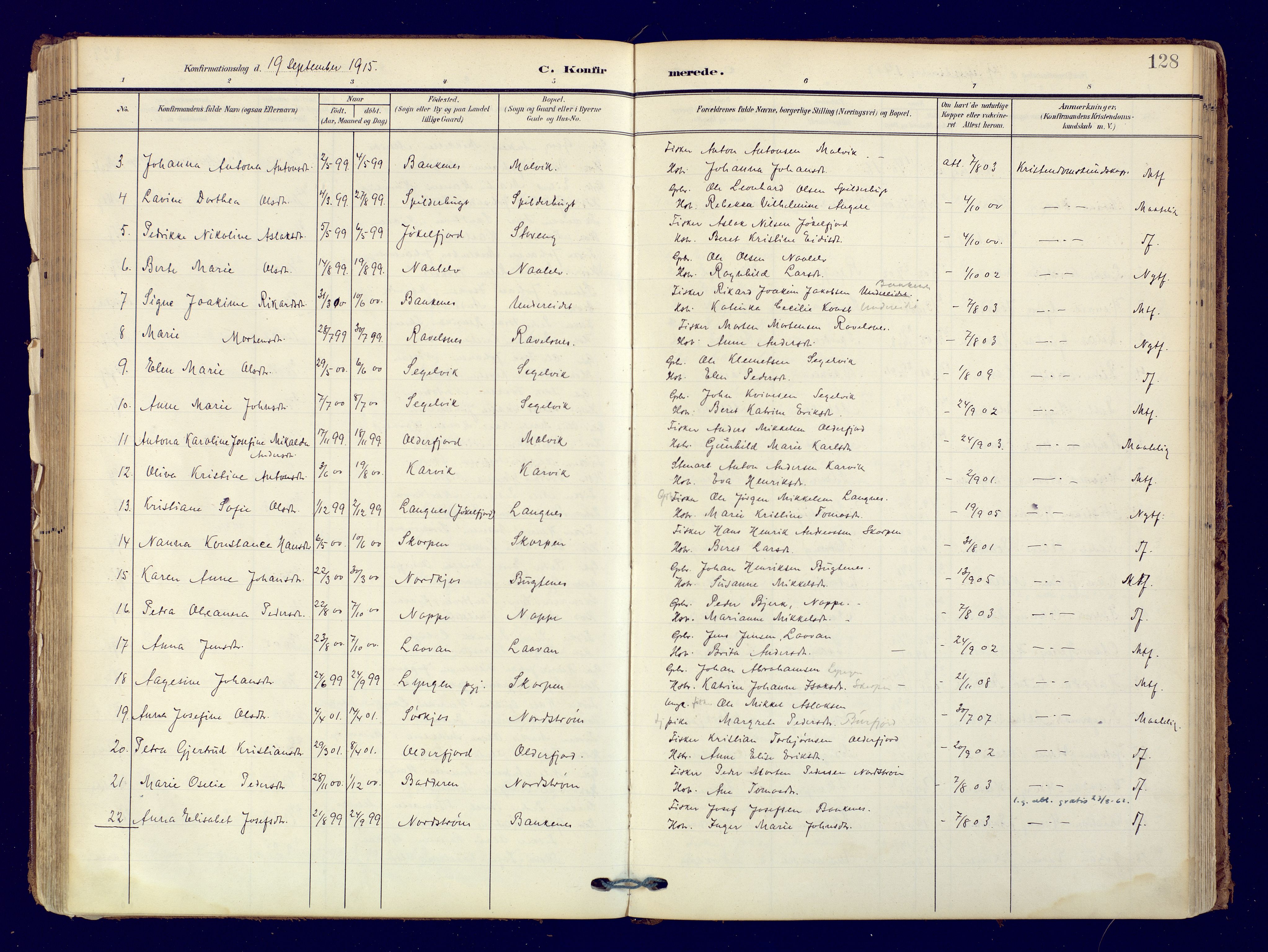 Skjervøy sokneprestkontor, AV/SATØ-S-1300/H/Ha/Haa: Parish register (official) no. 19, 1908-1936, p. 128