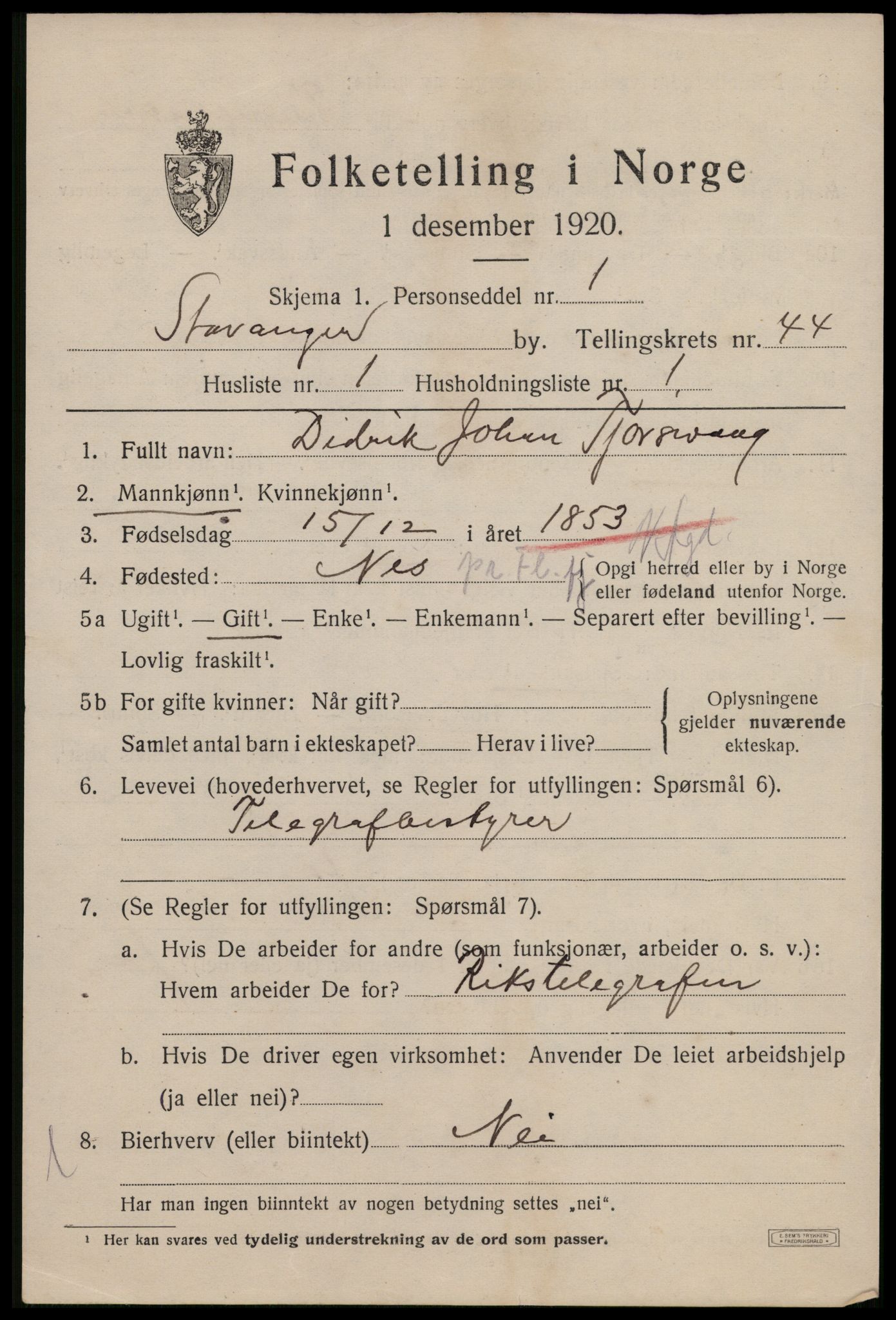 SAST, 1920 census for Stavanger, 1920, p. 108562