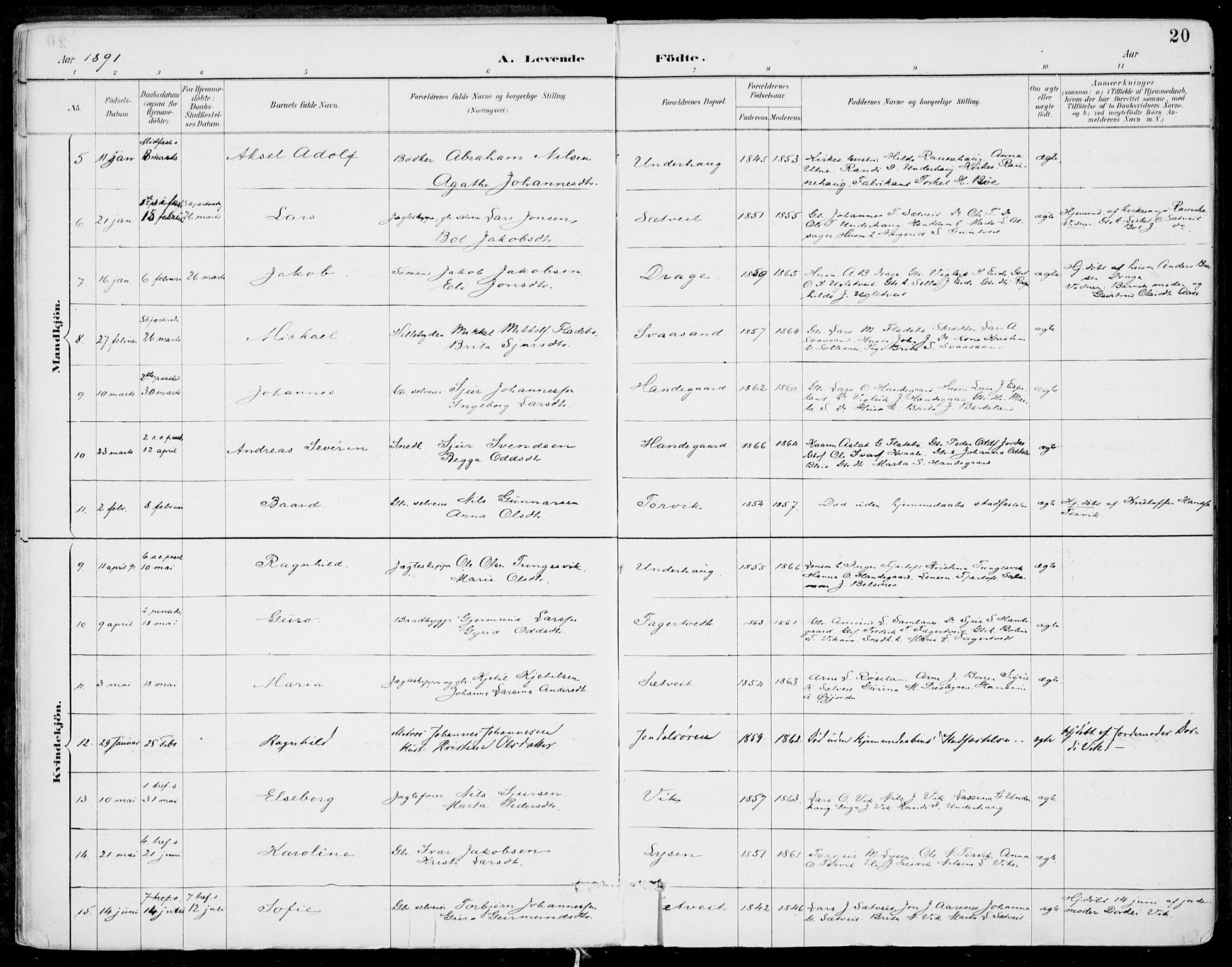 Strandebarm sokneprestembete, AV/SAB-A-78401/H/Haa: Parish register (official) no. E  1, 1886-1908, p. 20