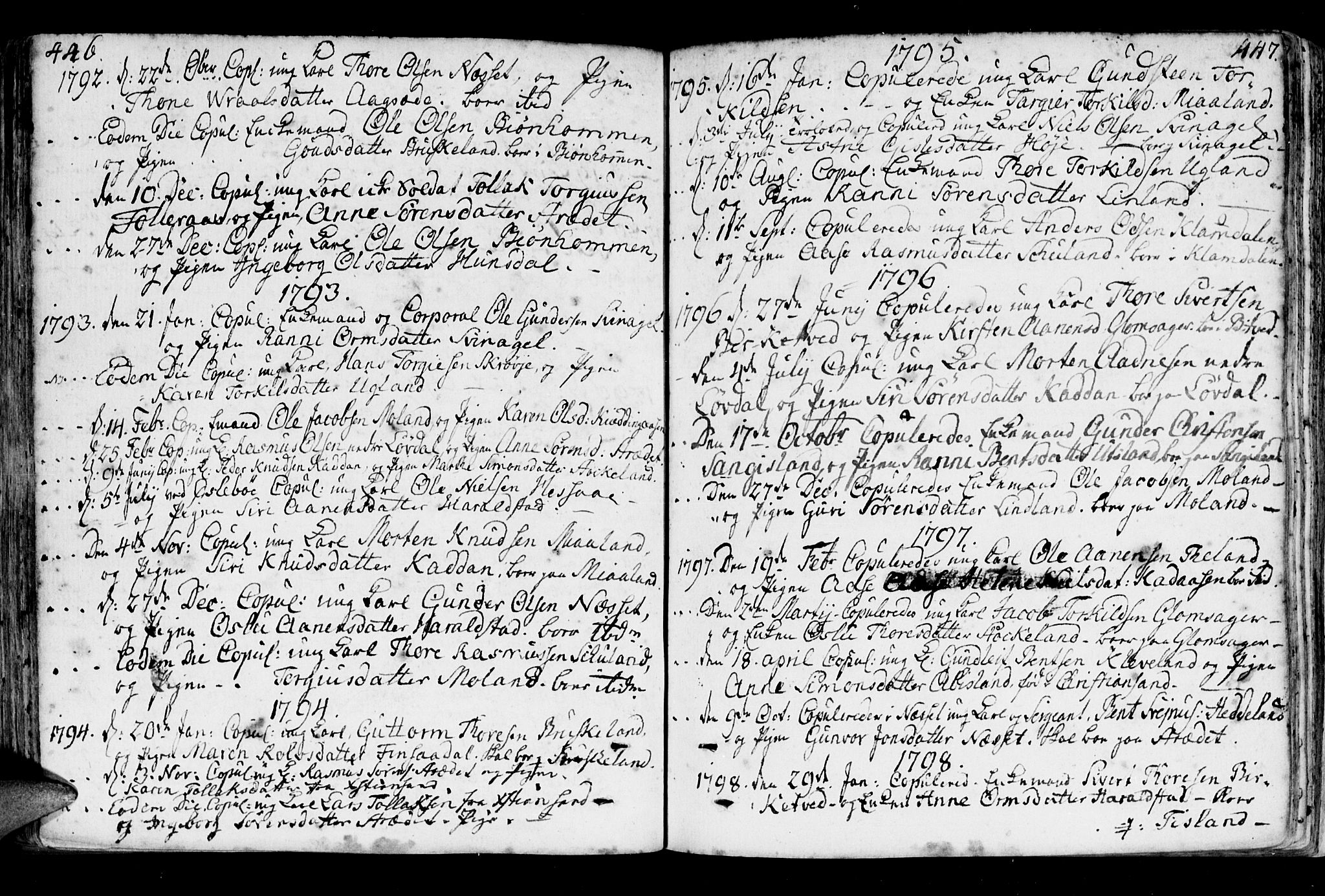 Holum sokneprestkontor, AV/SAK-1111-0022/F/Fa/Fab/L0004: Parish register (official) no. A 4, 1774-1847, p. 446-447