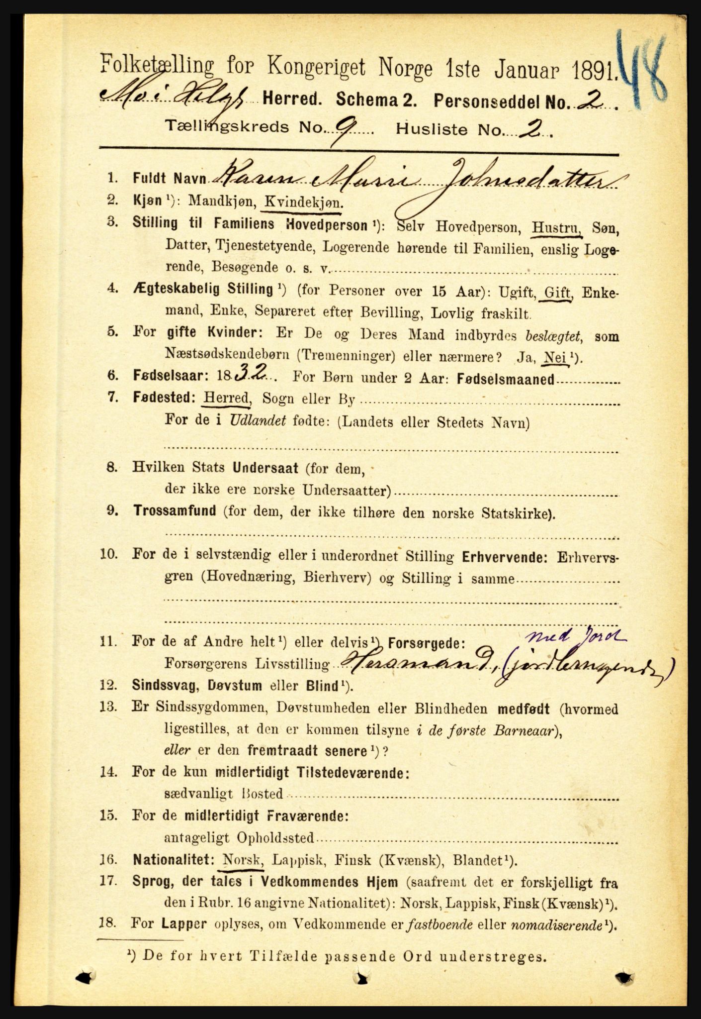 RA, 1891 census for 1833 Mo, 1891, p. 3609