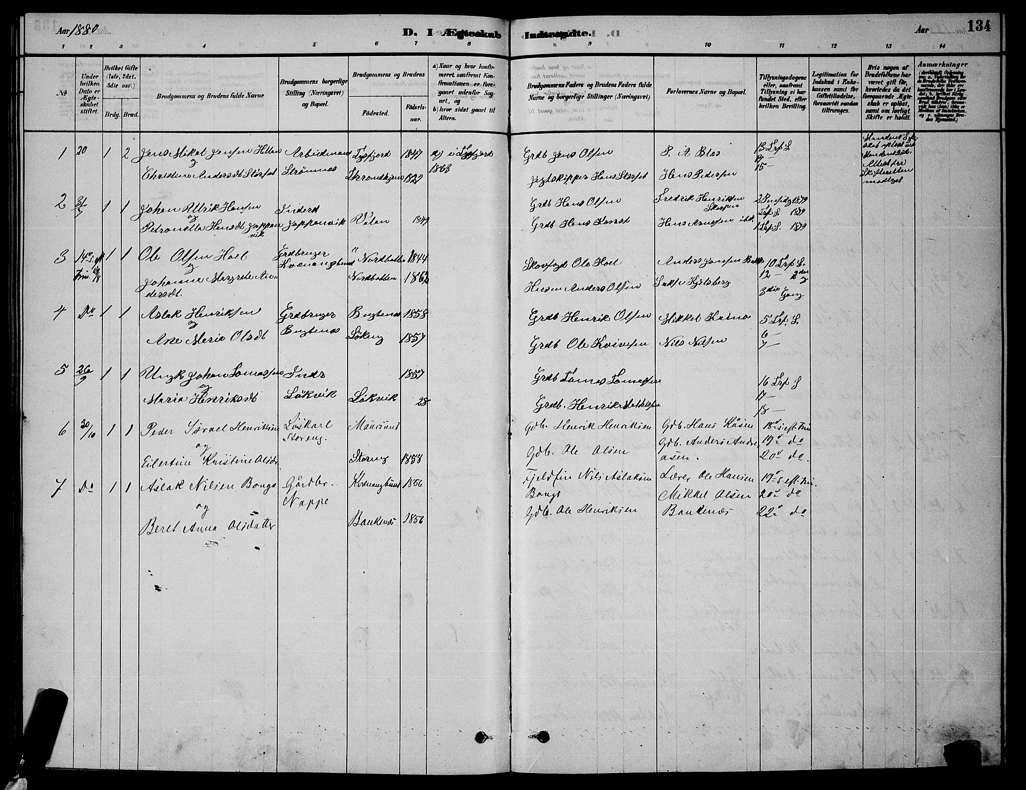 Skjervøy sokneprestkontor, AV/SATØ-S-1300/H/Ha/Hab/L0015klokker: Parish register (copy) no. 15, 1878-1890, p. 134