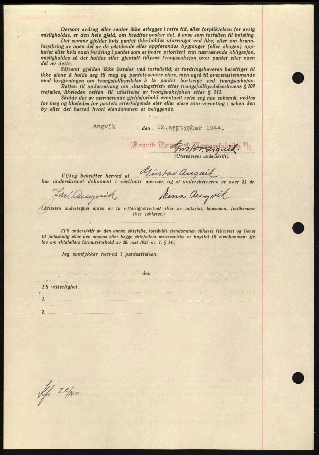 Nordmøre sorenskriveri, AV/SAT-A-4132/1/2/2Ca: Mortgage book no. B92, 1944-1945, Diary no: : 1606/1944