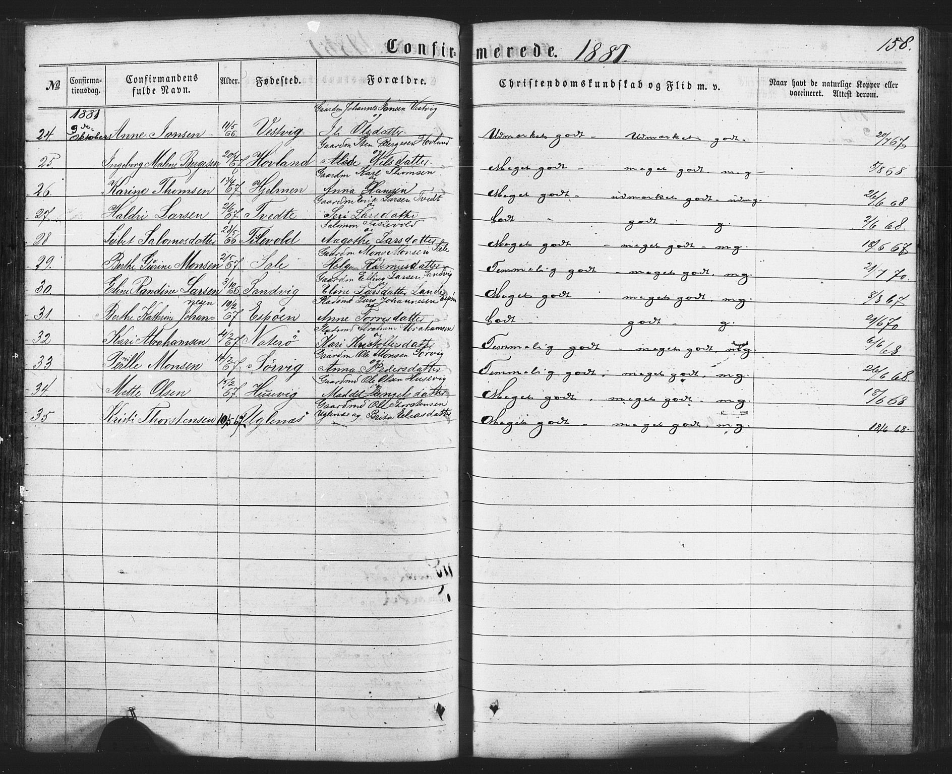 Fitjar sokneprestembete, AV/SAB-A-99926: Parish register (official) no. A 1, 1862-1881, p. 158