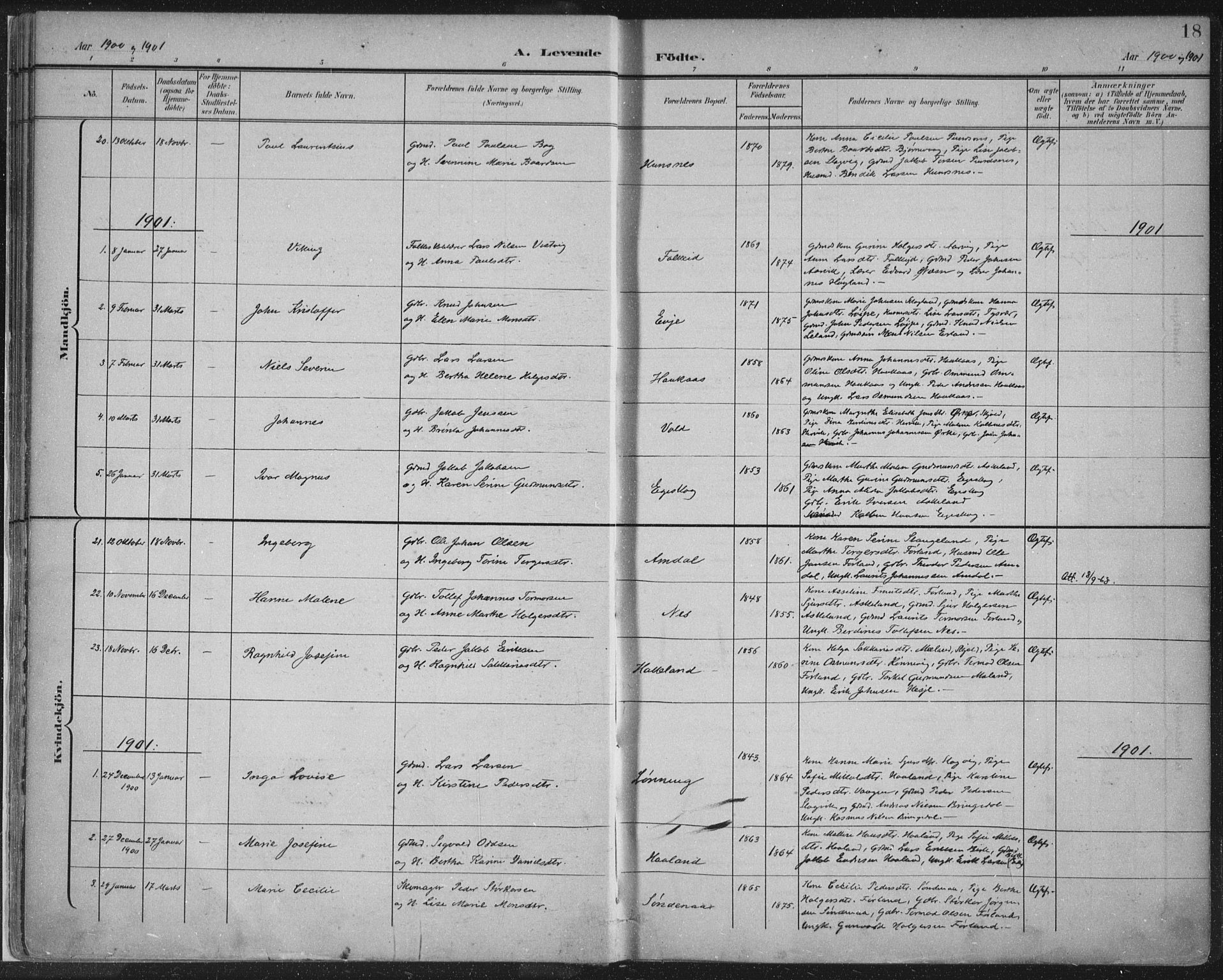 Tysvær sokneprestkontor, AV/SAST-A -101864/H/Ha/Haa/L0008: Parish register (official) no. A 8, 1897-1918, p. 18