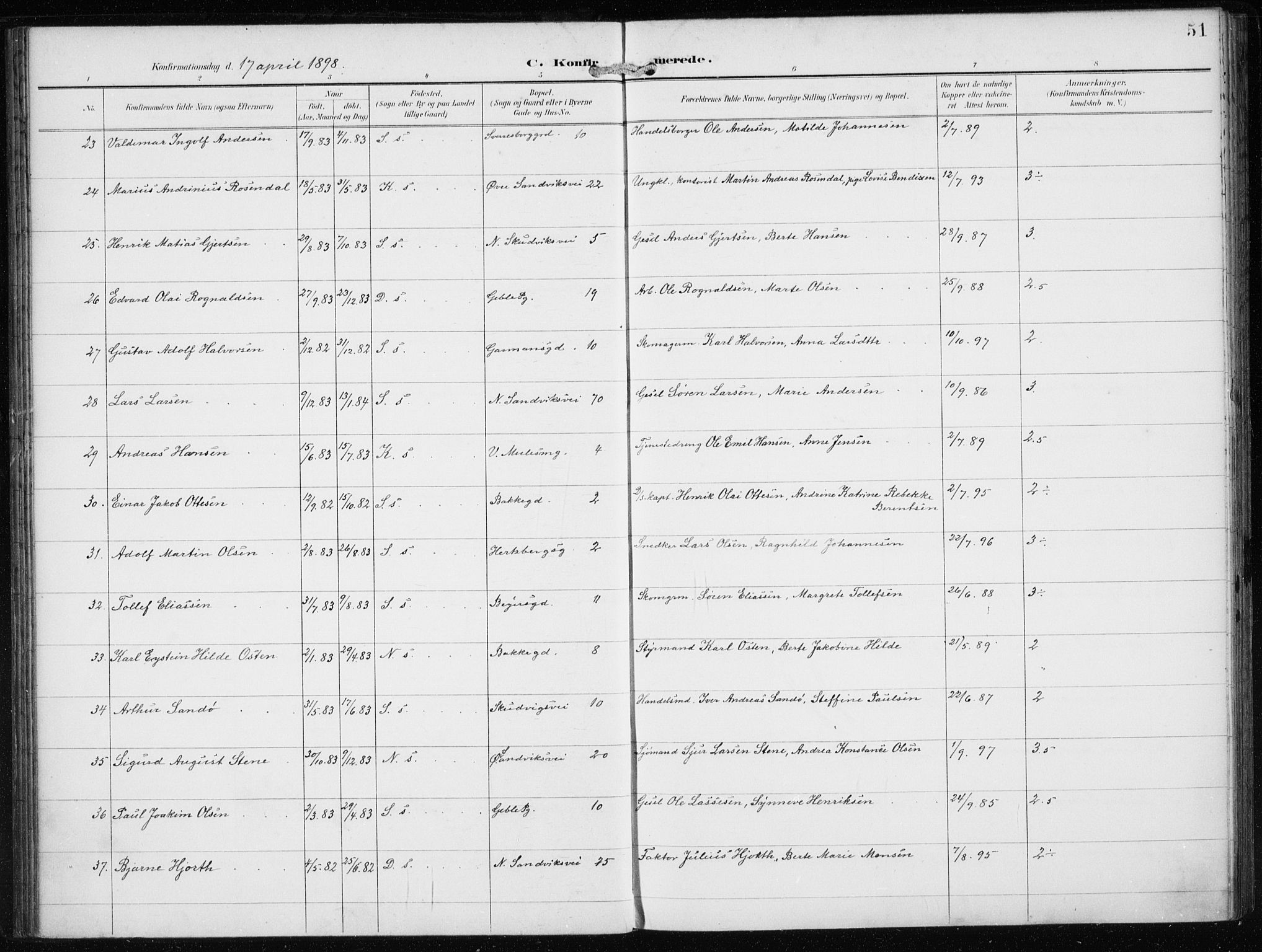 Sandviken Sokneprestembete, AV/SAB-A-77601/H/Ha/L0010: Parish register (official) no. C 1, 1895-1905, p. 51