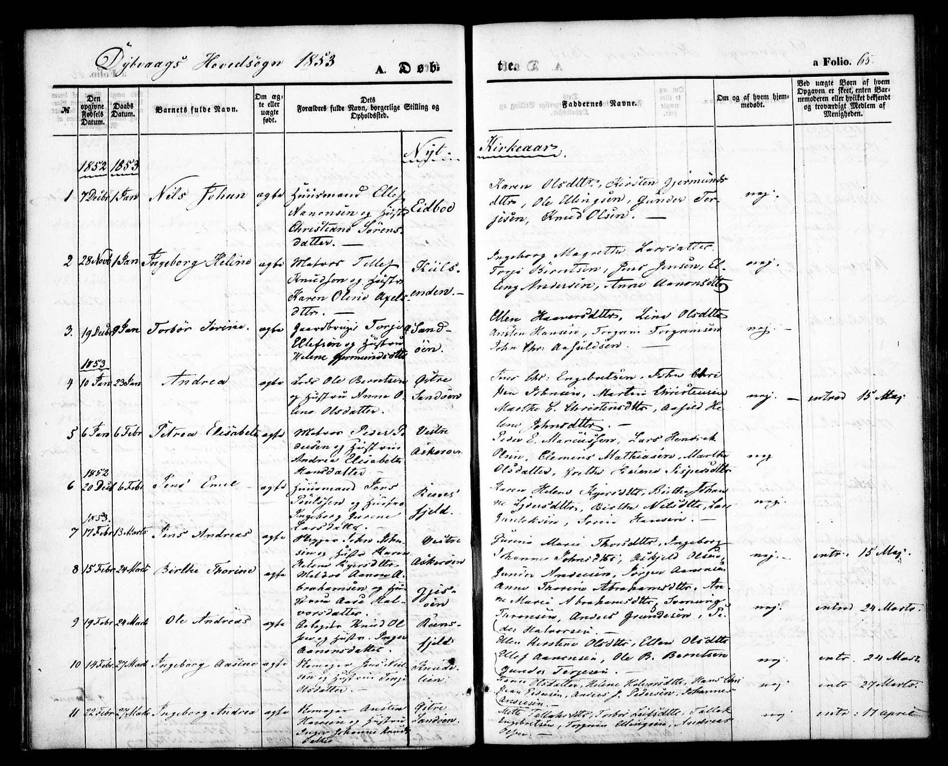 Dypvåg sokneprestkontor, AV/SAK-1111-0007/F/Fa/Faa/L0005: Parish register (official) no. A 5, 1841-1854, p. 65