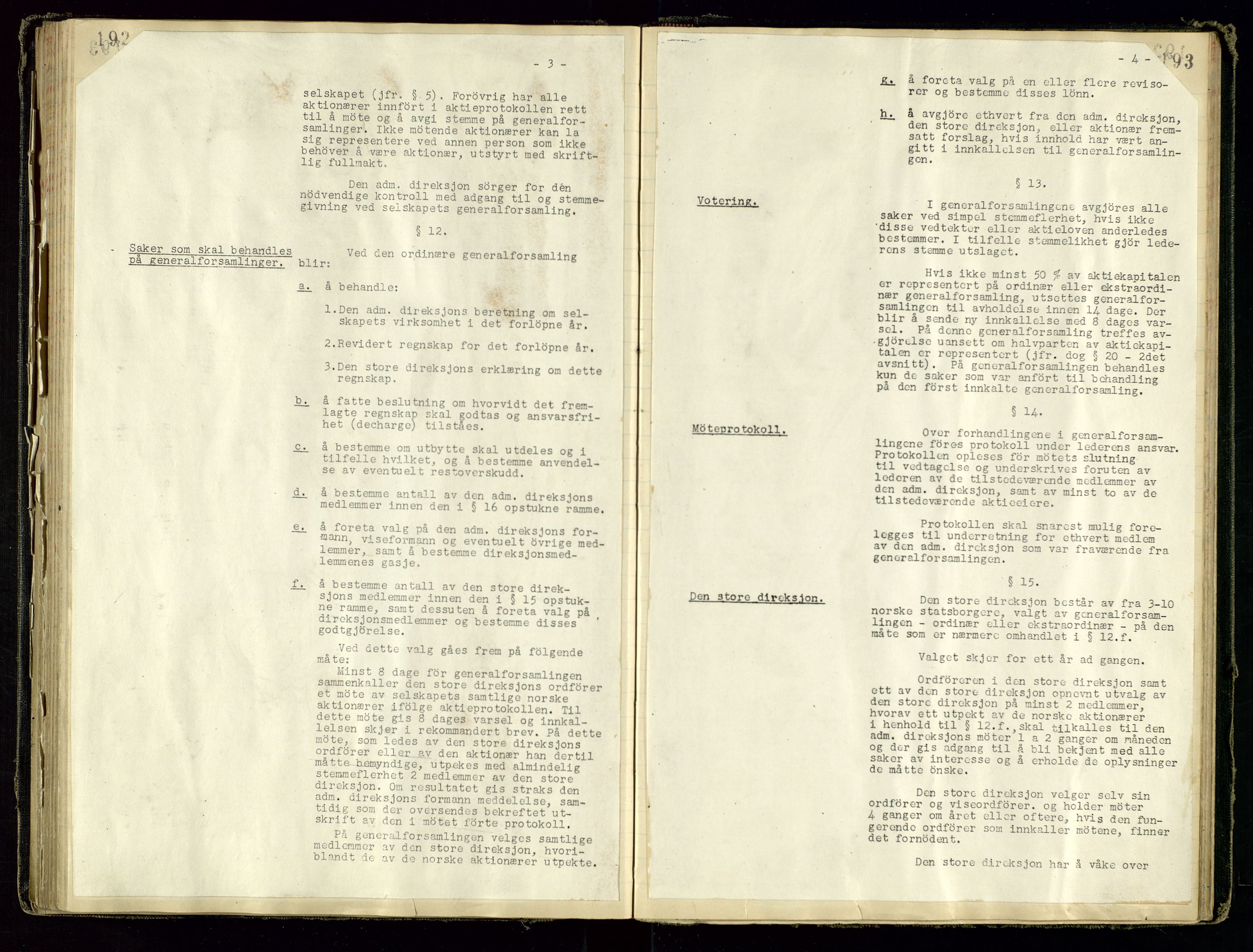 PA 1534 - Østlandske Petroleumscompagni A/S, AV/SAST-A-101954/A/Aa/L0001/0001: Generalforsamlinger og direksjonsprotokoller. / Protokoll for generalforsamlinger, 1892-1960, p. 192-193