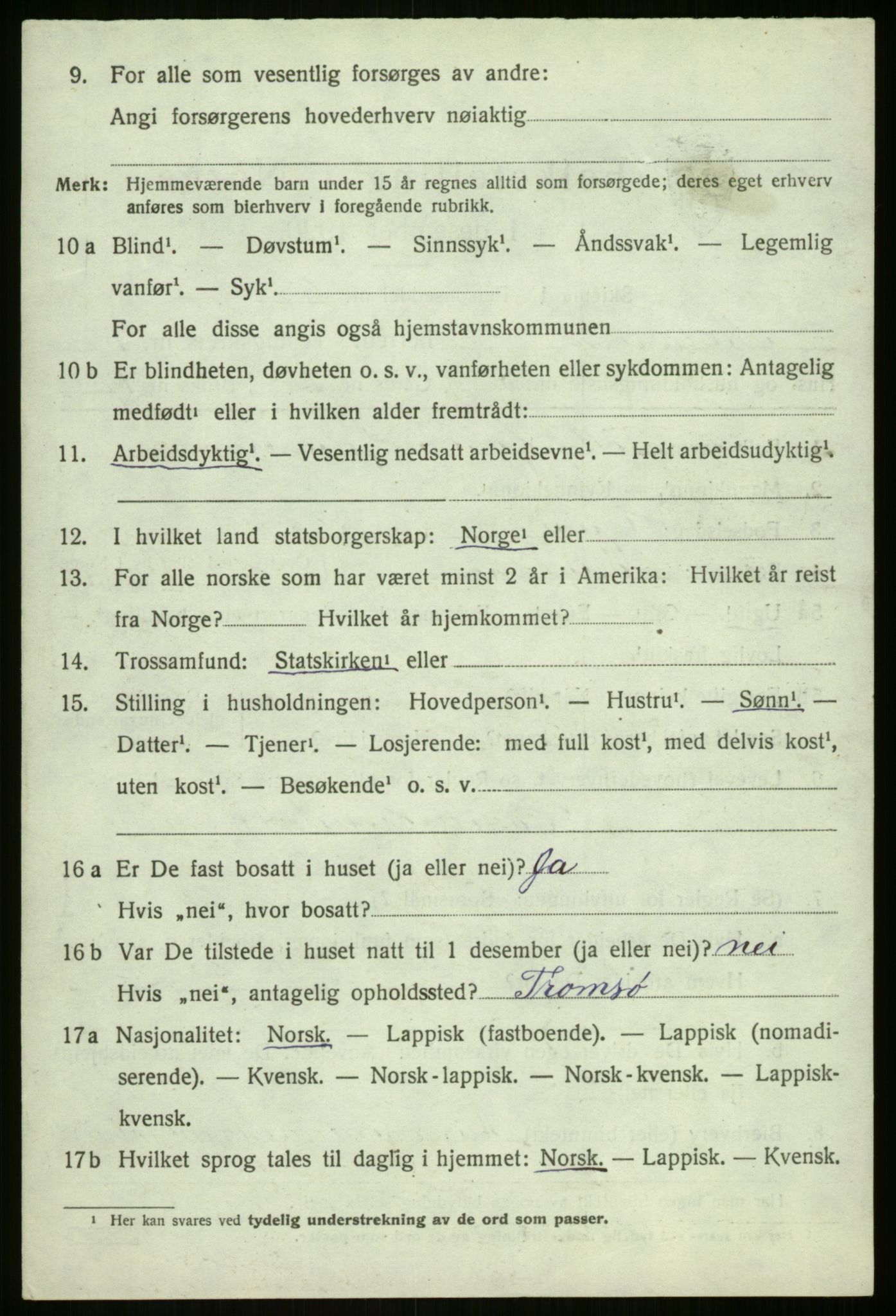 SATØ, 1920 census for Malangen, 1920, p. 797