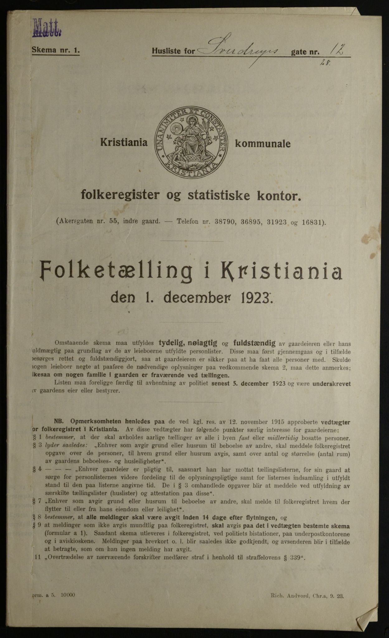 OBA, Municipal Census 1923 for Kristiania, 1923, p. 116724