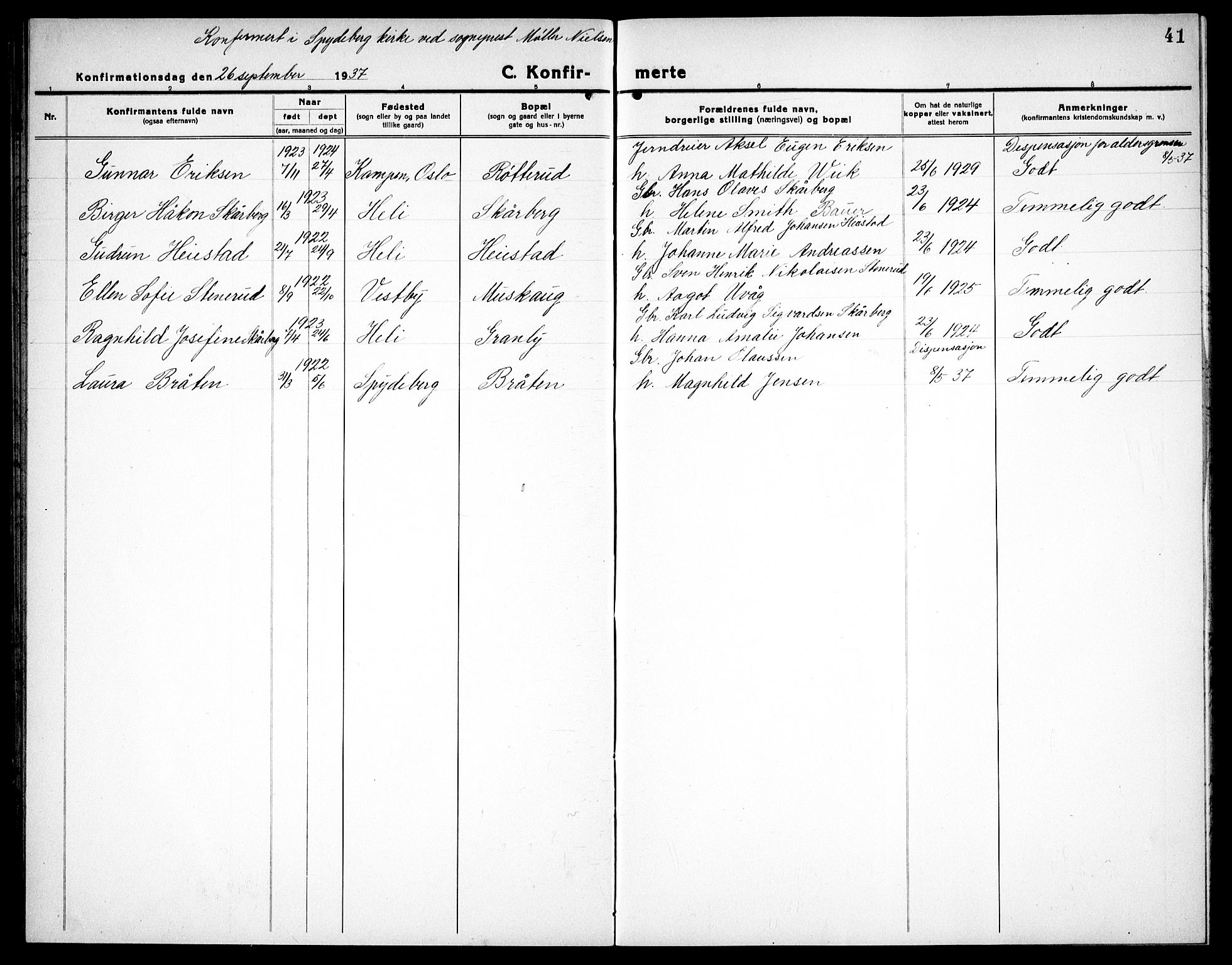 Spydeberg prestekontor Kirkebøker, SAO/A-10924/G/Gc/L0002: Parish register (copy) no. III 2, 1918-1939, p. 41