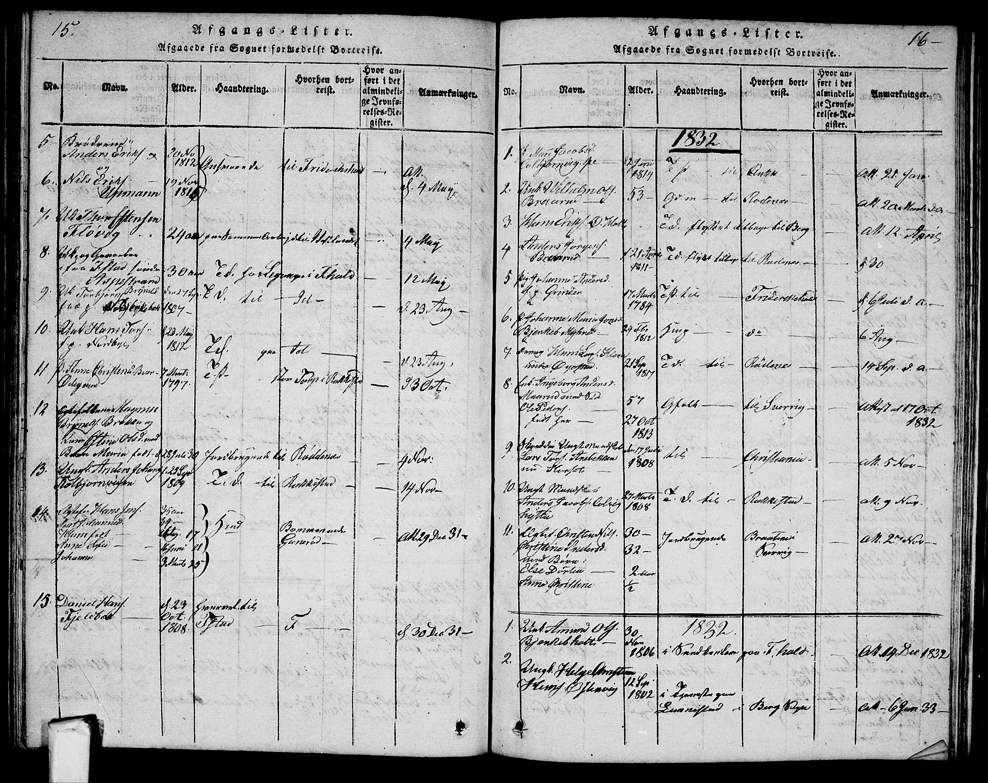 Aremark prestekontor Kirkebøker, SAO/A-10899/G/Ga/L0001: Parish register (copy) no.  I 1, 1814-1834, p. 15-16