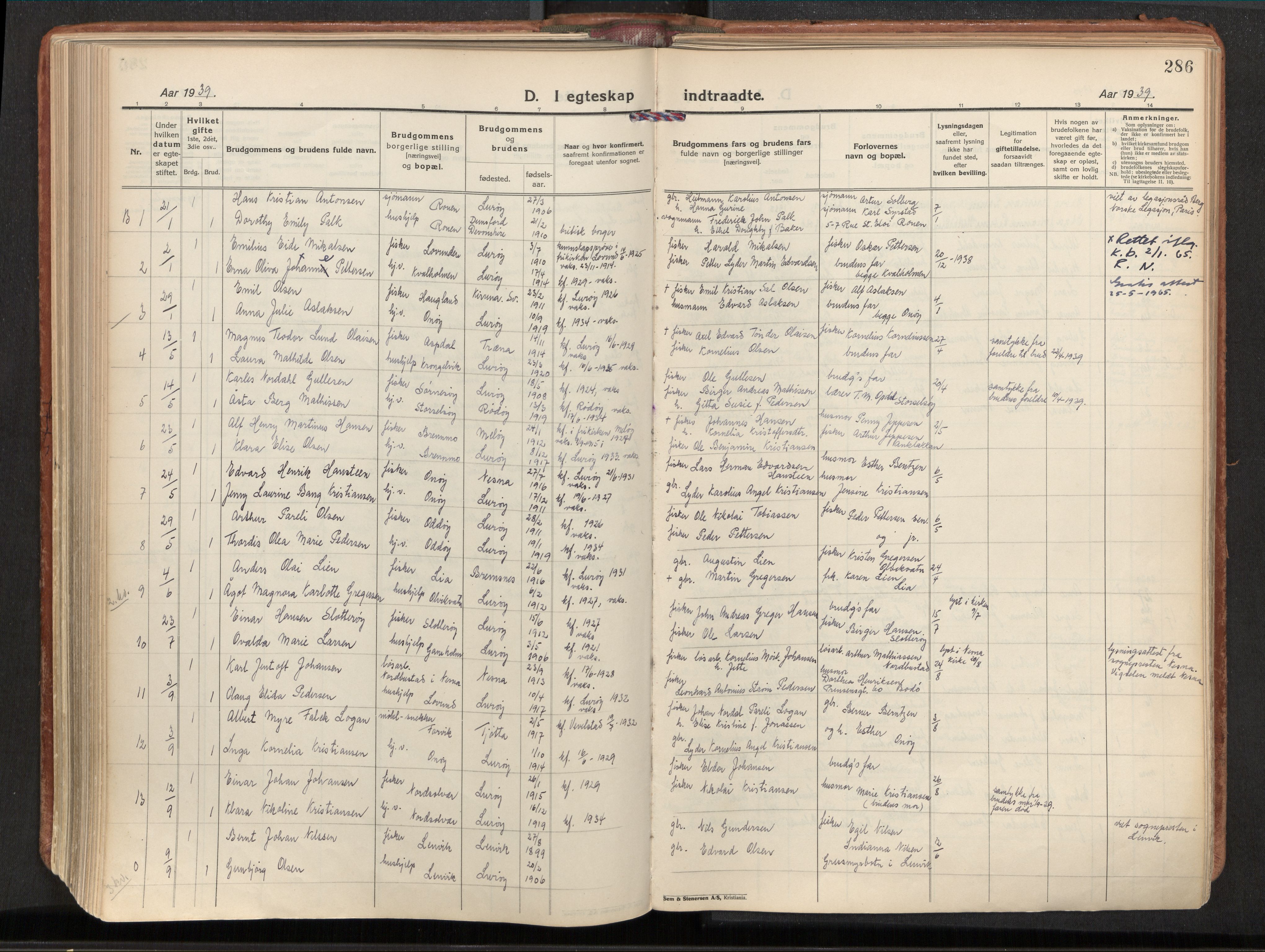 Ministerialprotokoller, klokkerbøker og fødselsregistre - Nordland, SAT/A-1459/839/L0570: Parish register (official) no. 839A07, 1923-1942, p. 286