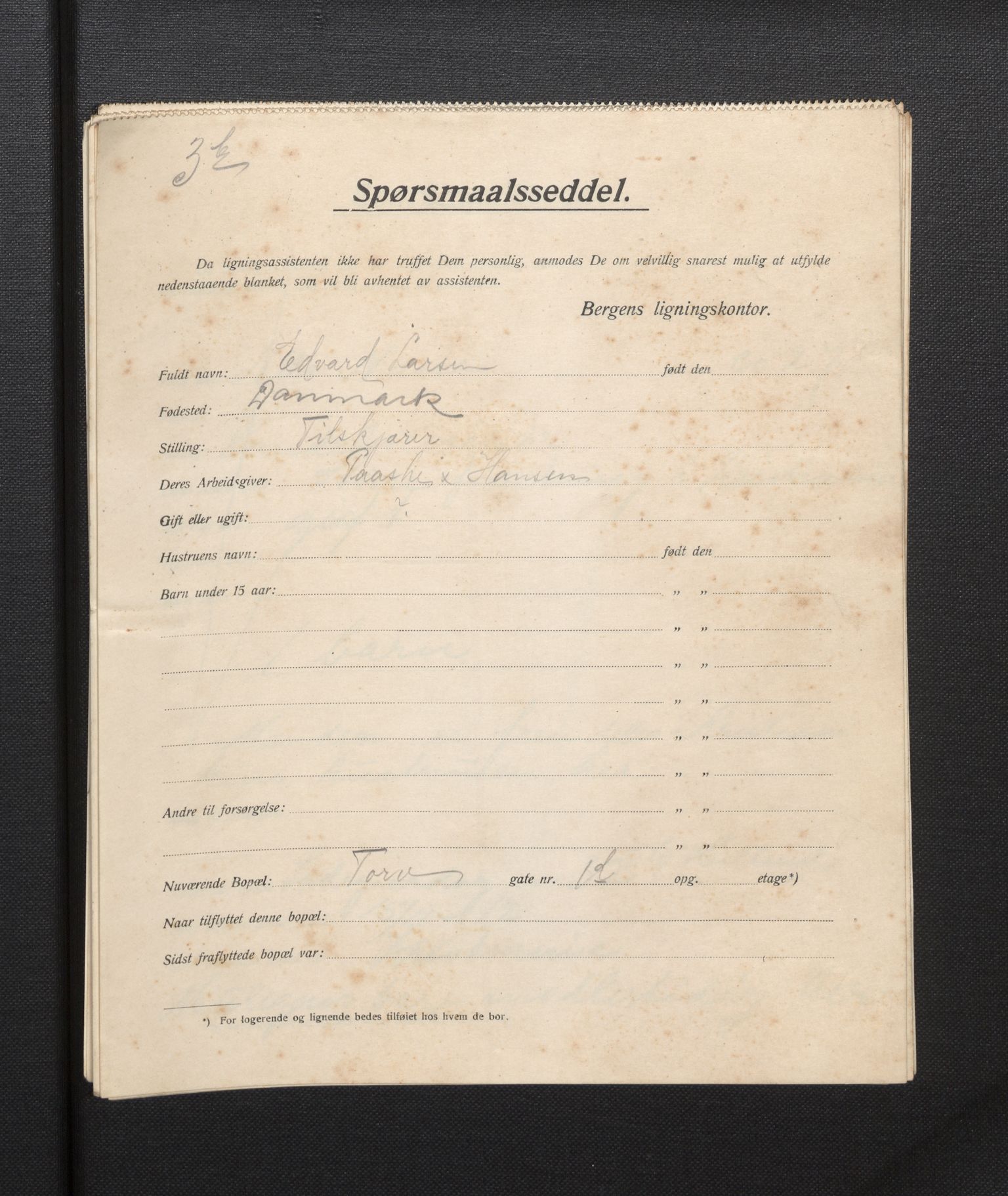 SAB, Municipal Census 1913 for Bergen, 1913, p. 22