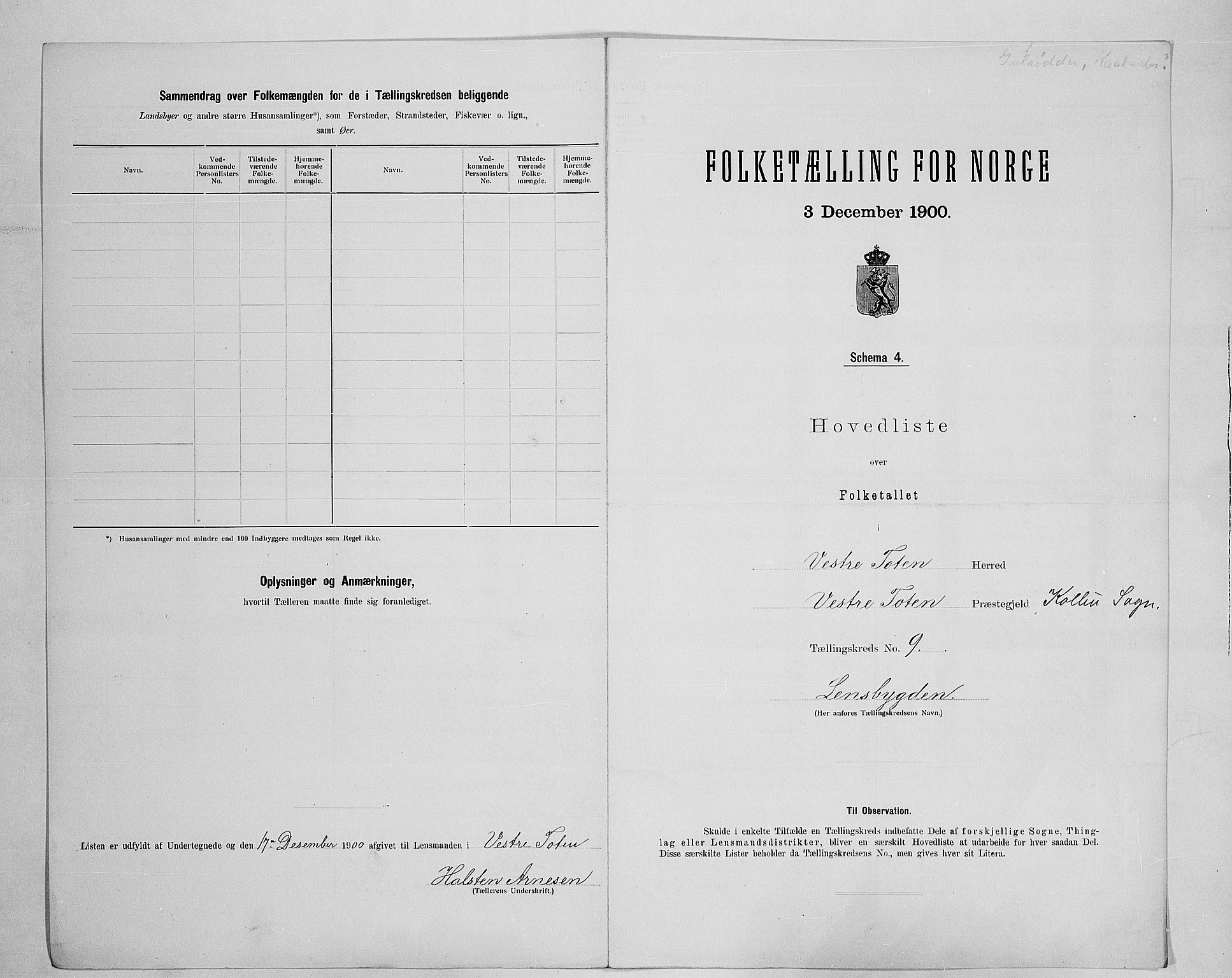 SAH, 1900 census for Vestre Toten, 1900, p. 47