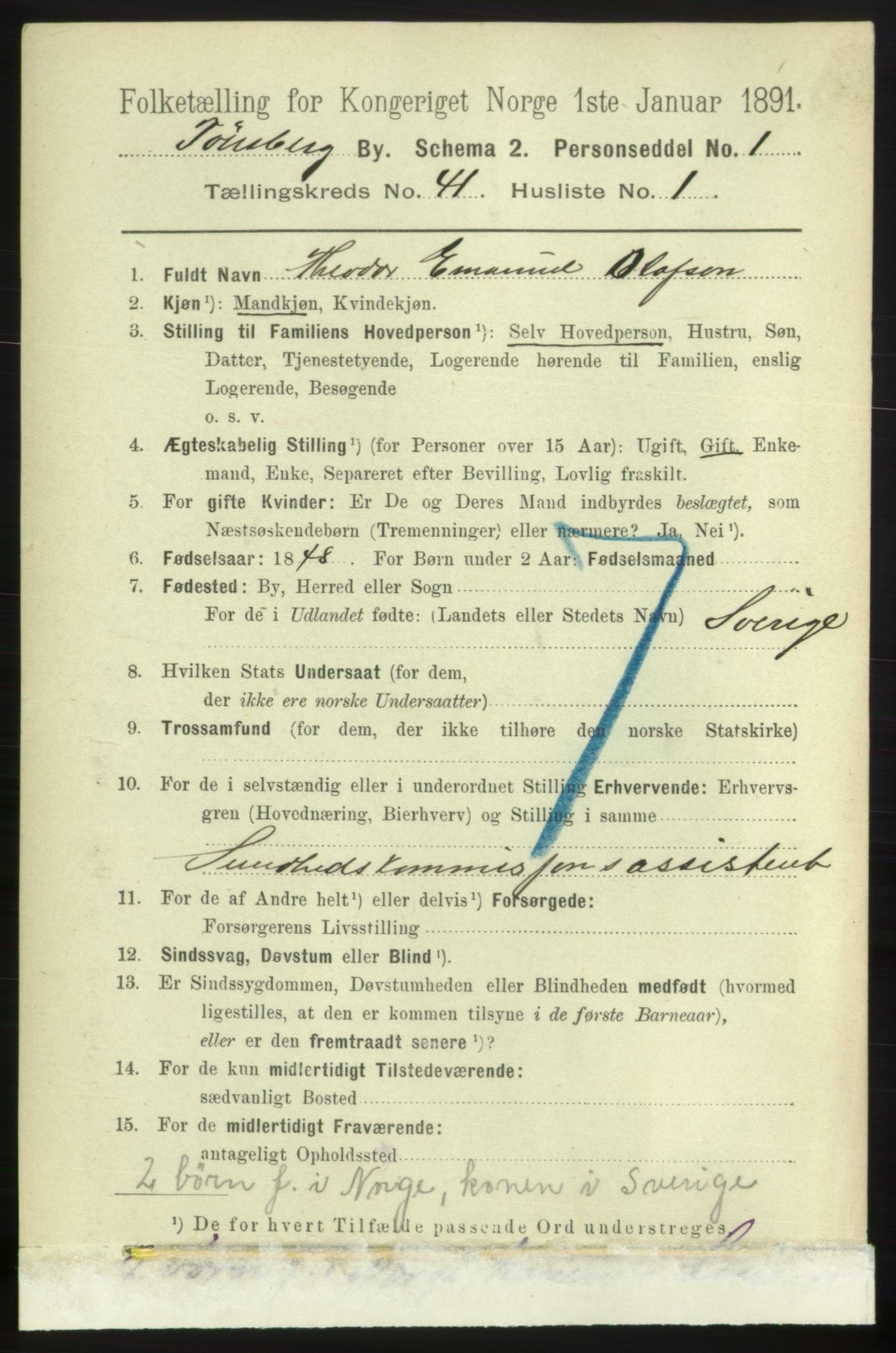 RA, 1891 census for 0705 Tønsberg, 1891, p. 8749