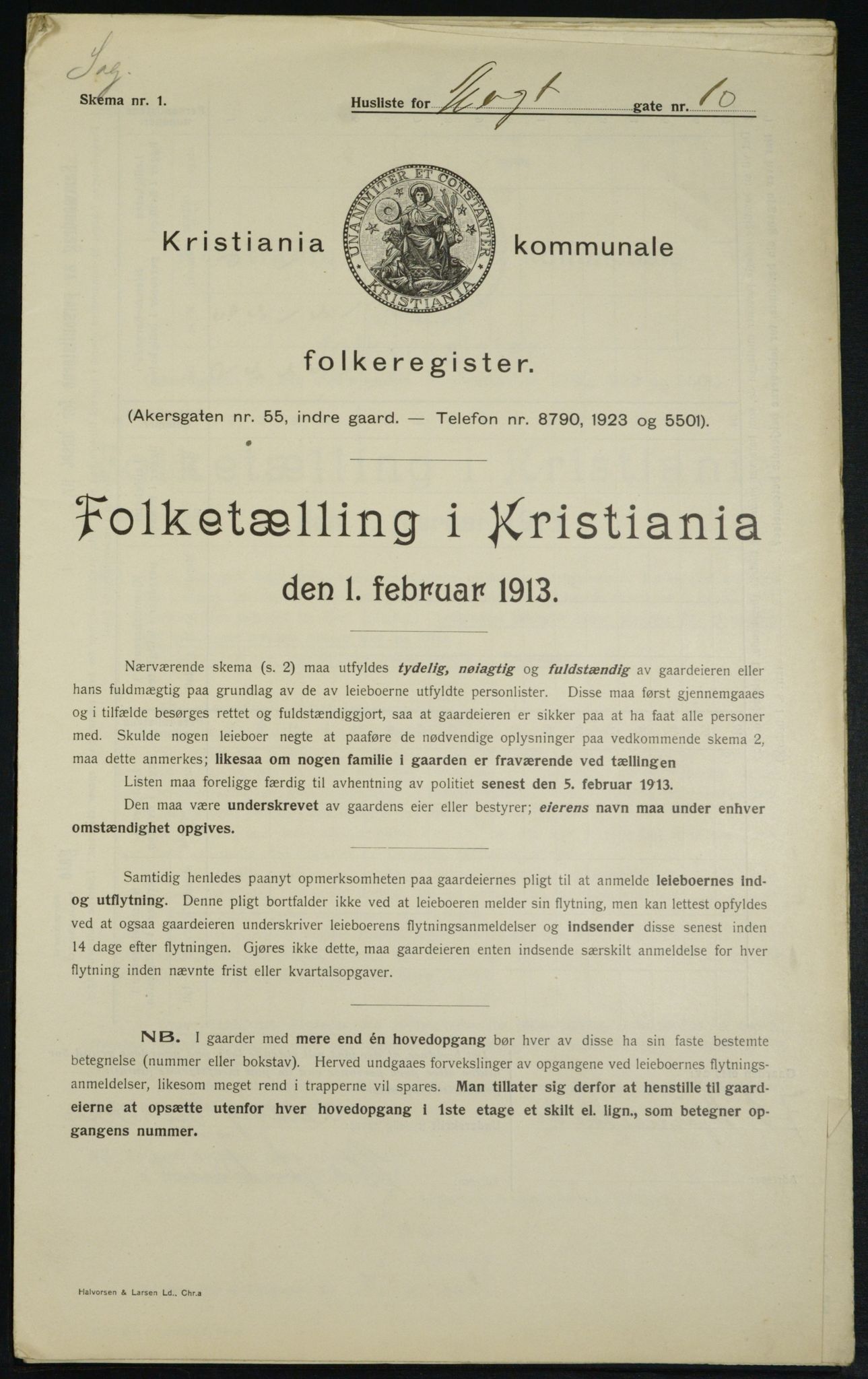 OBA, Municipal Census 1913 for Kristiania, 1913, p. 65310