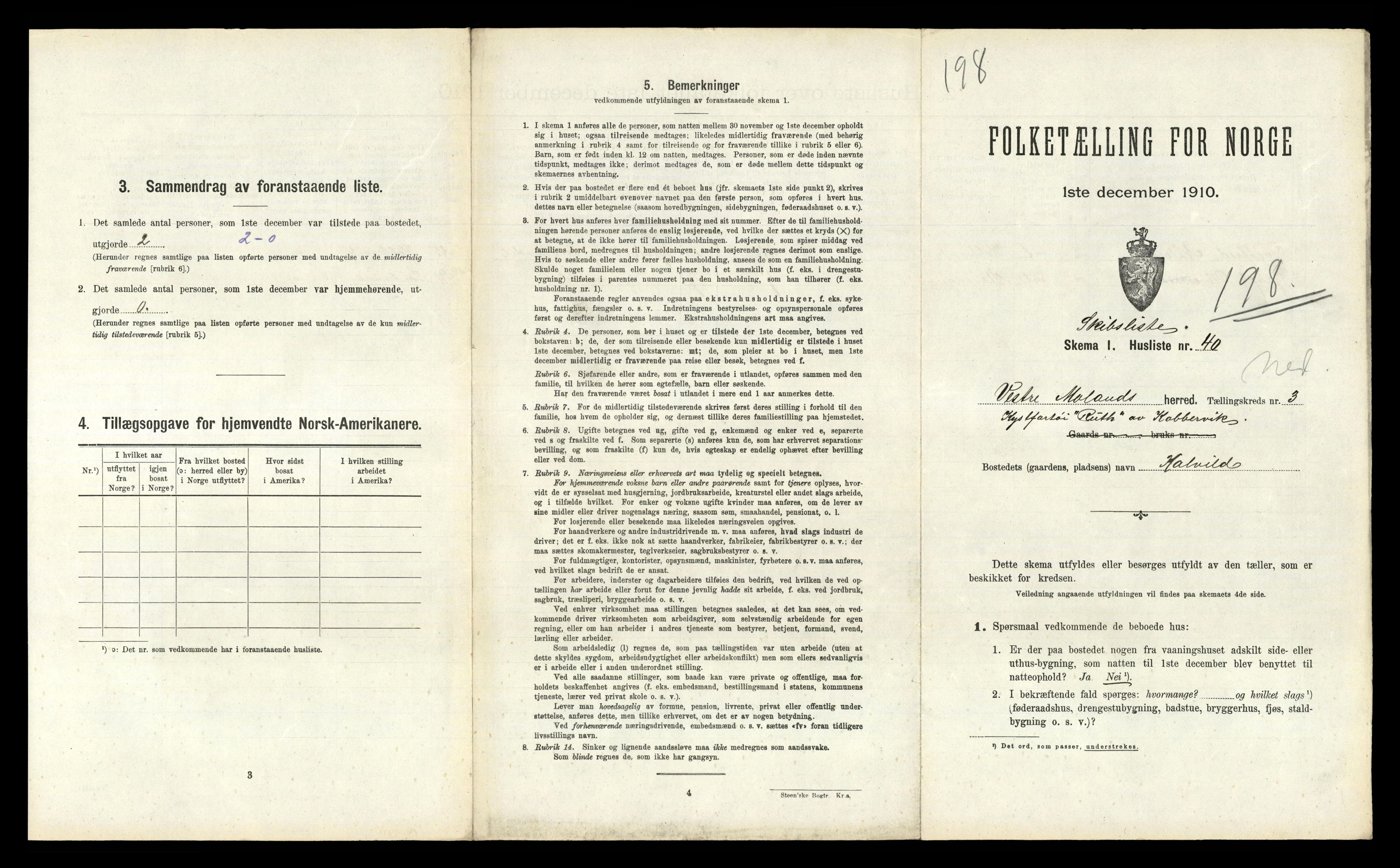 RA, 1910 census for Vestre Moland, 1910, p. 584