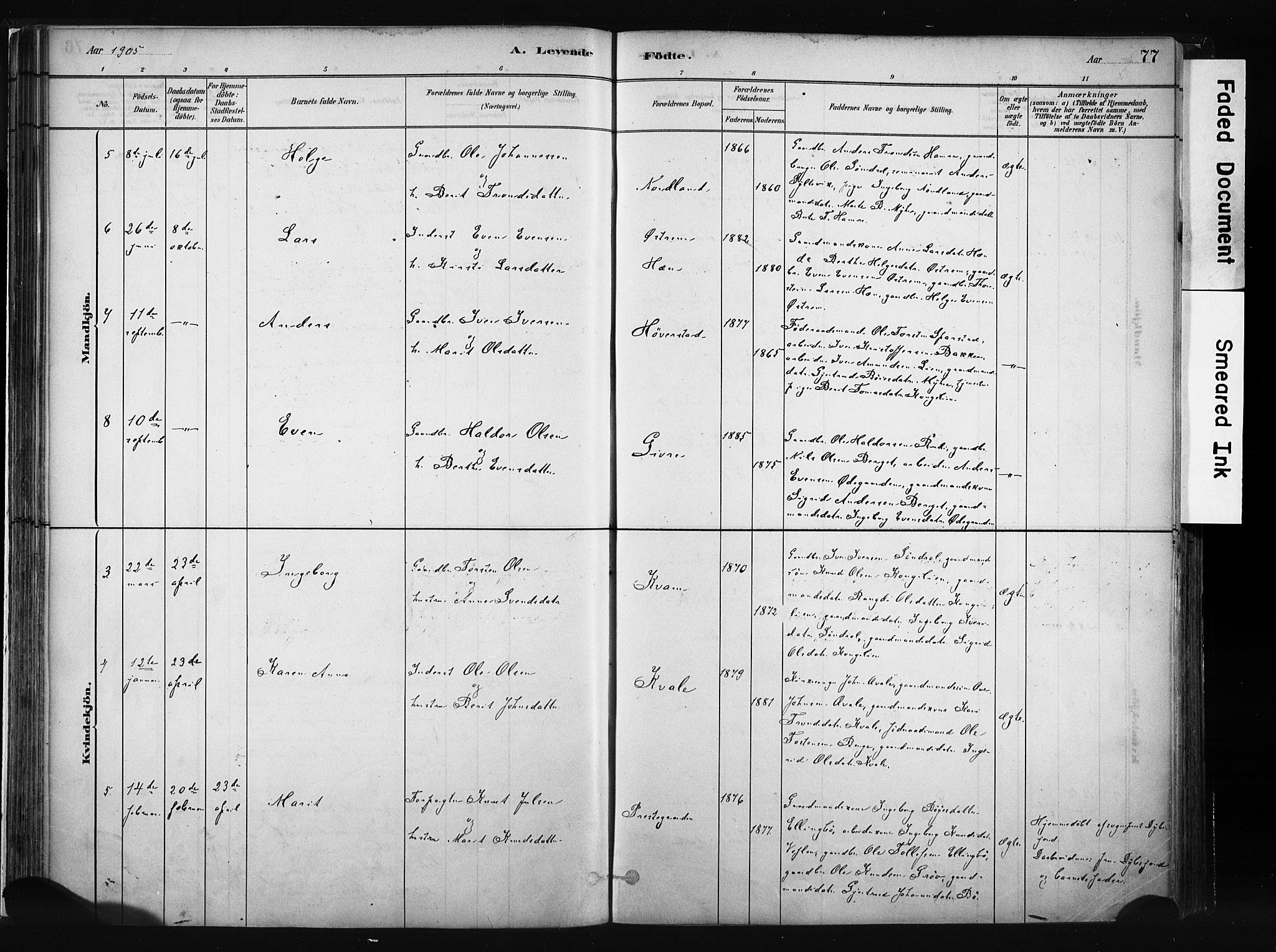 Vang prestekontor, Valdres, AV/SAH-PREST-140/H/Ha/L0008: Parish register (official) no. 8, 1882-1910, p. 77