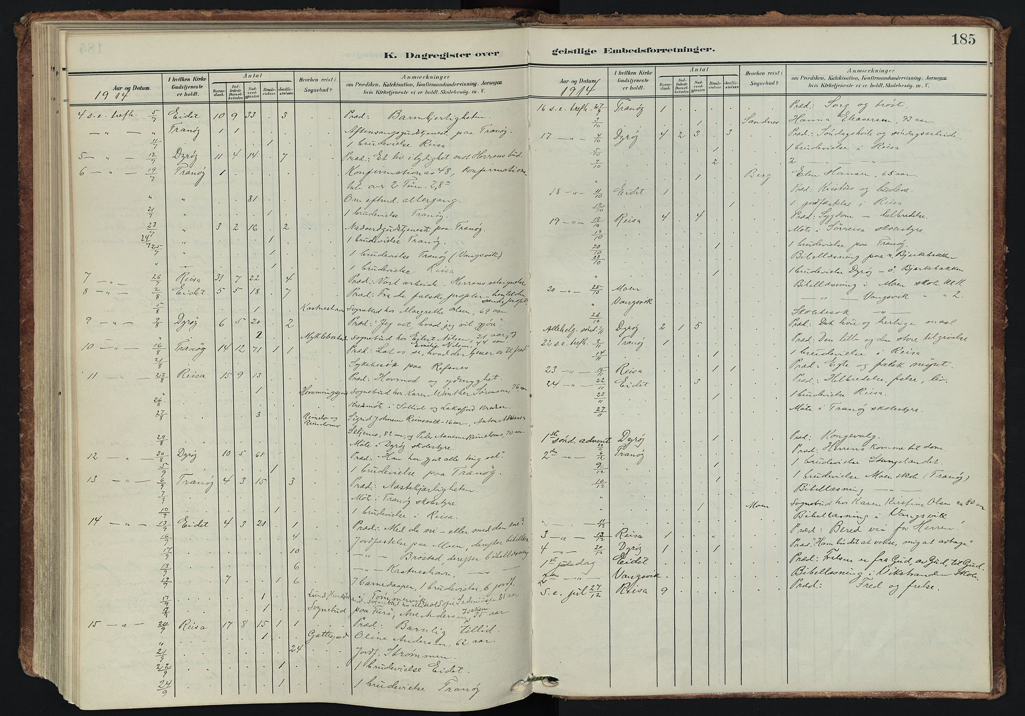 Tranøy sokneprestkontor, SATØ/S-1313/I/Ia/Iaa/L0014kirke: Parish register (official) no. 14, 1905-1919, p. 185