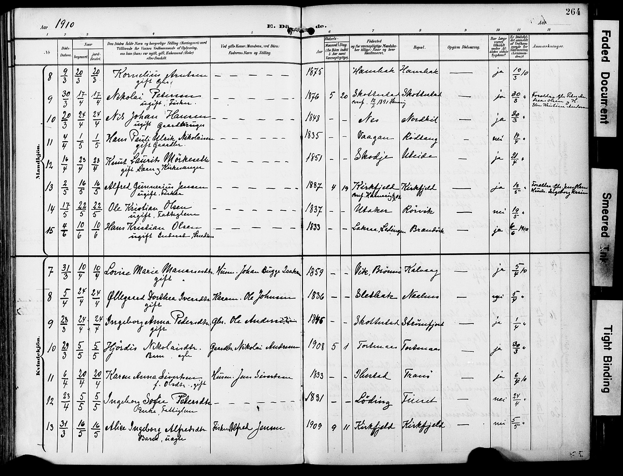 Ministerialprotokoller, klokkerbøker og fødselsregistre - Nordland, AV/SAT-A-1459/859/L0848: Parish register (official) no. 859A08, 1900-1912, p. 264