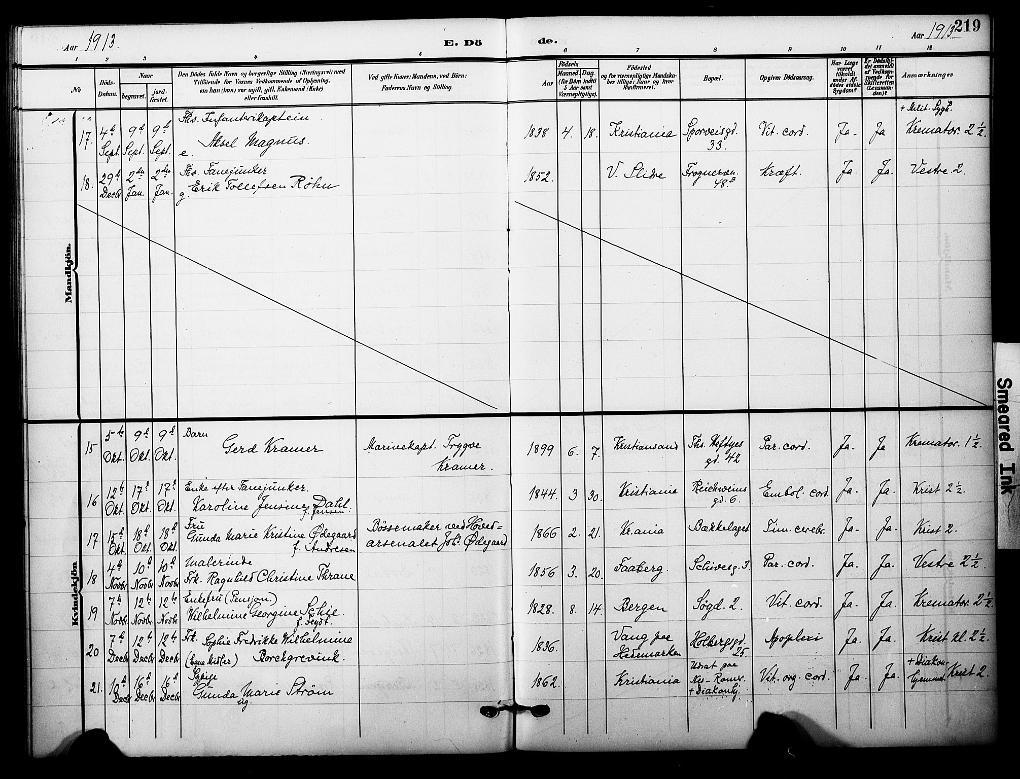 Garnisonsmenigheten Kirkebøker, SAO/A-10846/F/Fa/L0014: Parish register (official) no. 14, 1905-1914, p. 219