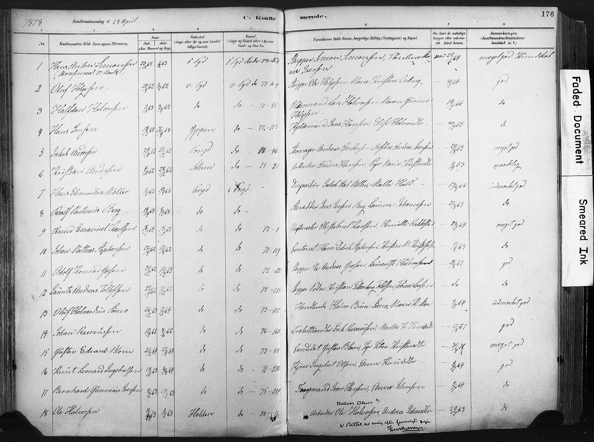 Porsgrunn kirkebøker , SAKO/A-104/F/Fa/L0008: Parish register (official) no. 8, 1878-1895, p. 176