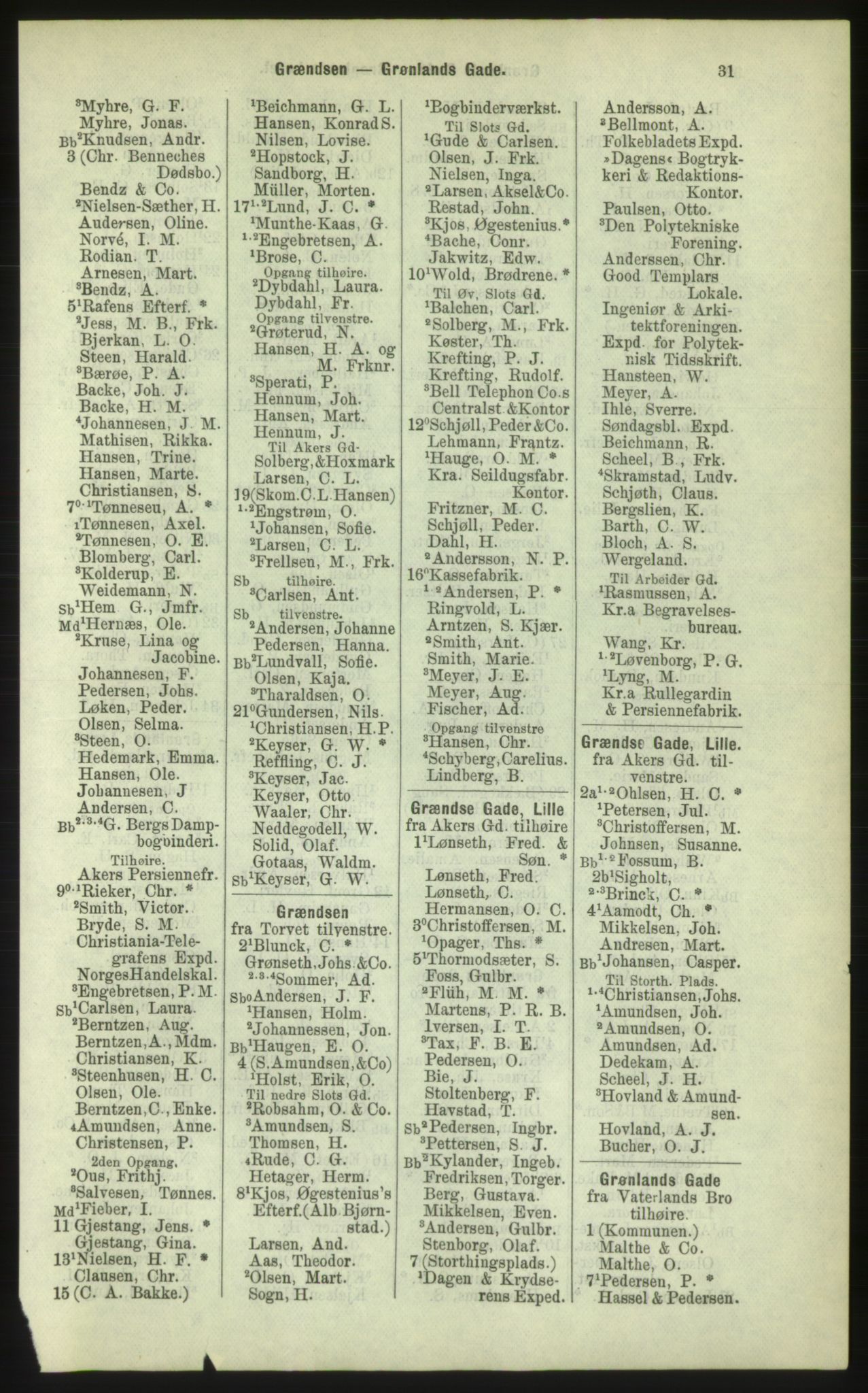 Kristiania/Oslo adressebok, PUBL/-, 1884, p. 31