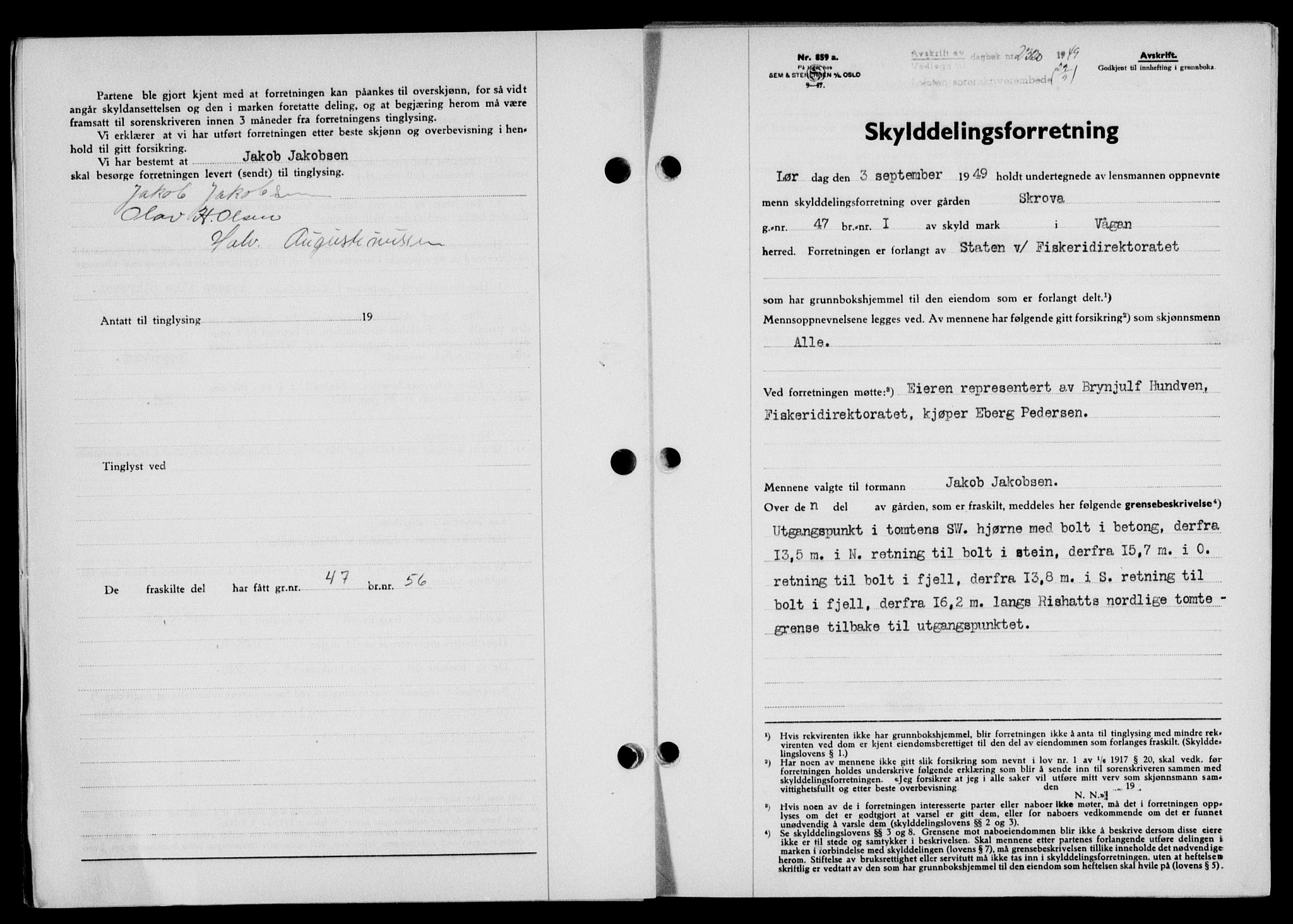 Lofoten sorenskriveri, SAT/A-0017/1/2/2C/L0021a: Mortgage book no. 21a, 1949-1949, Diary no: : 2320/1949