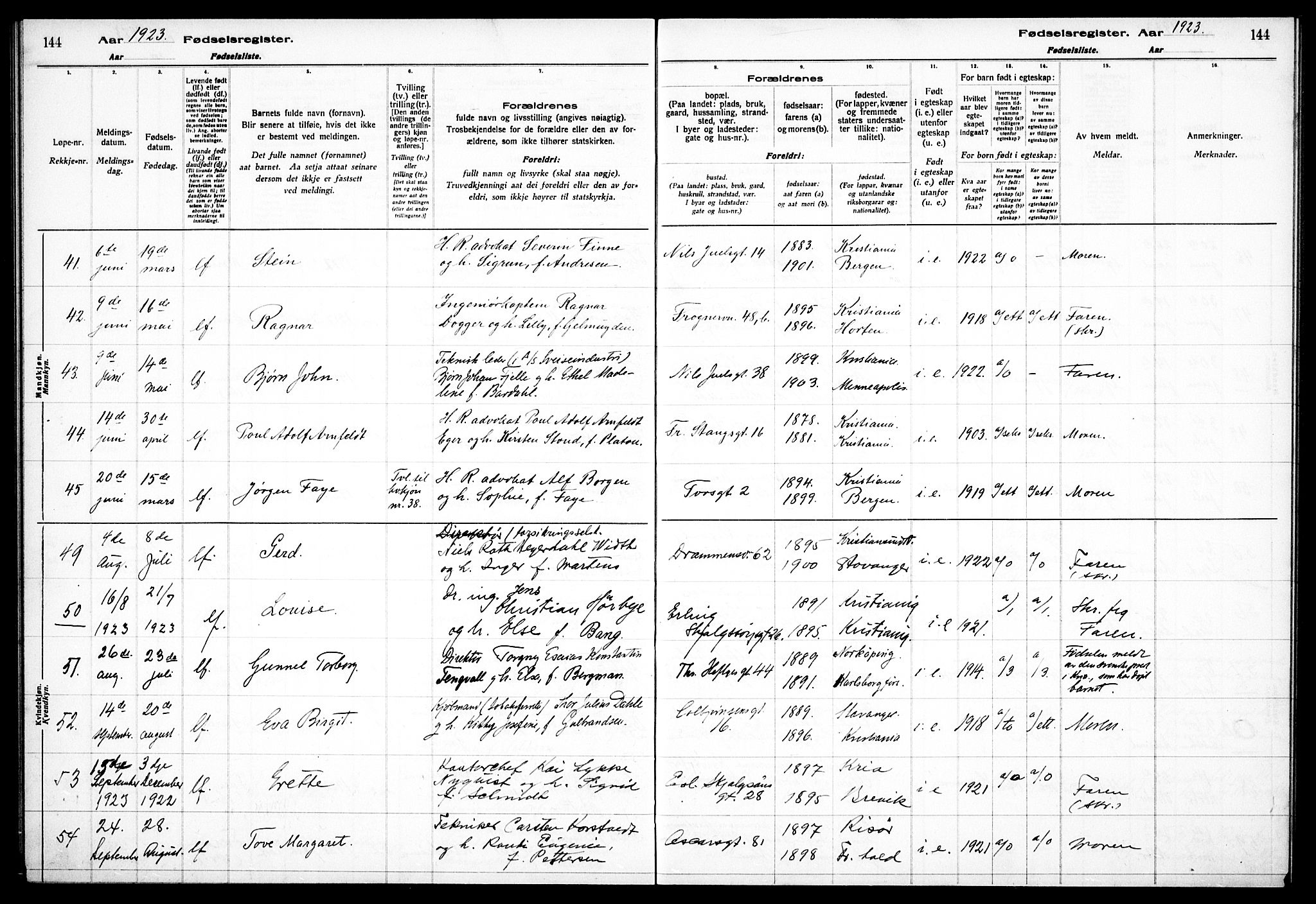 Frogner prestekontor Kirkebøker, AV/SAO-A-10886/J/Ja/L0001: Birth register no. 1, 1916-1927, p. 144