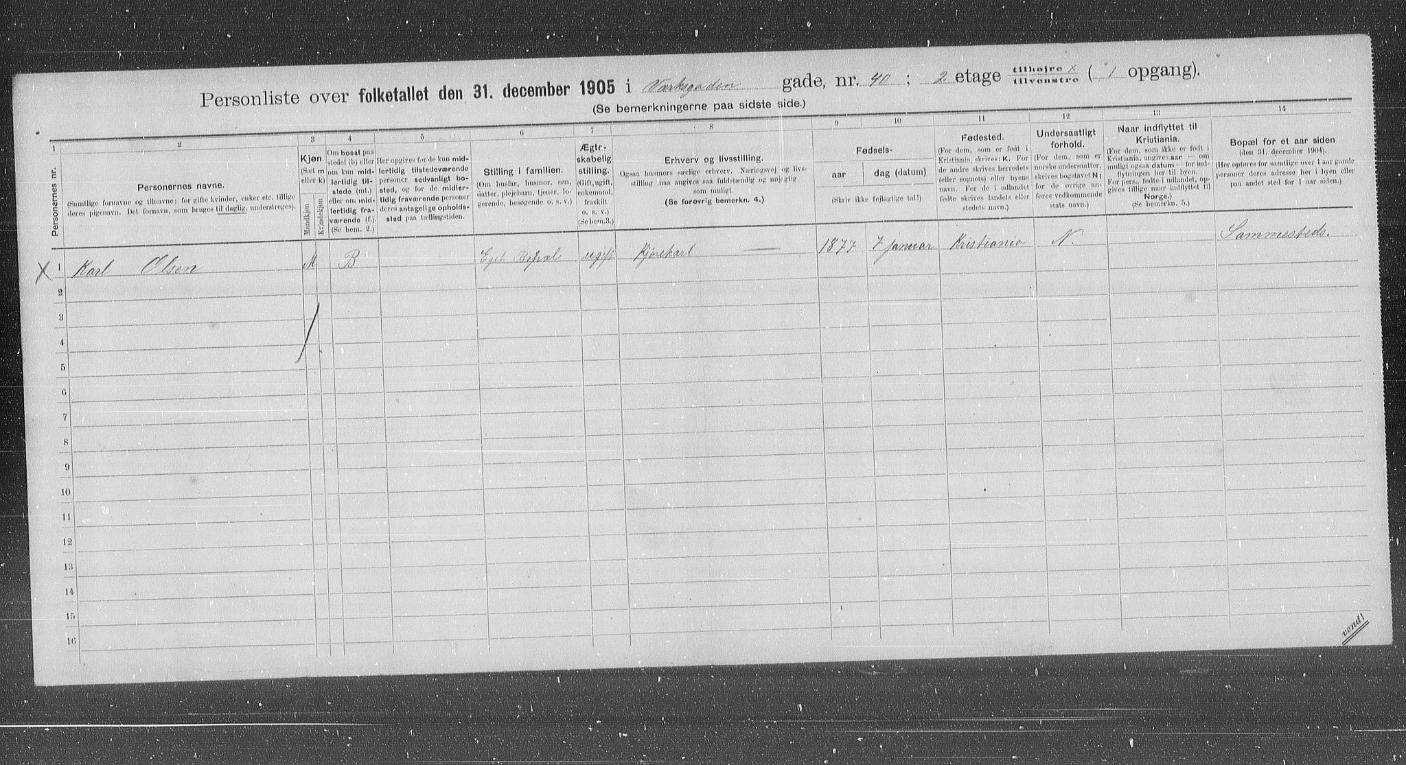 OBA, Municipal Census 1905 for Kristiania, 1905, p. 65167