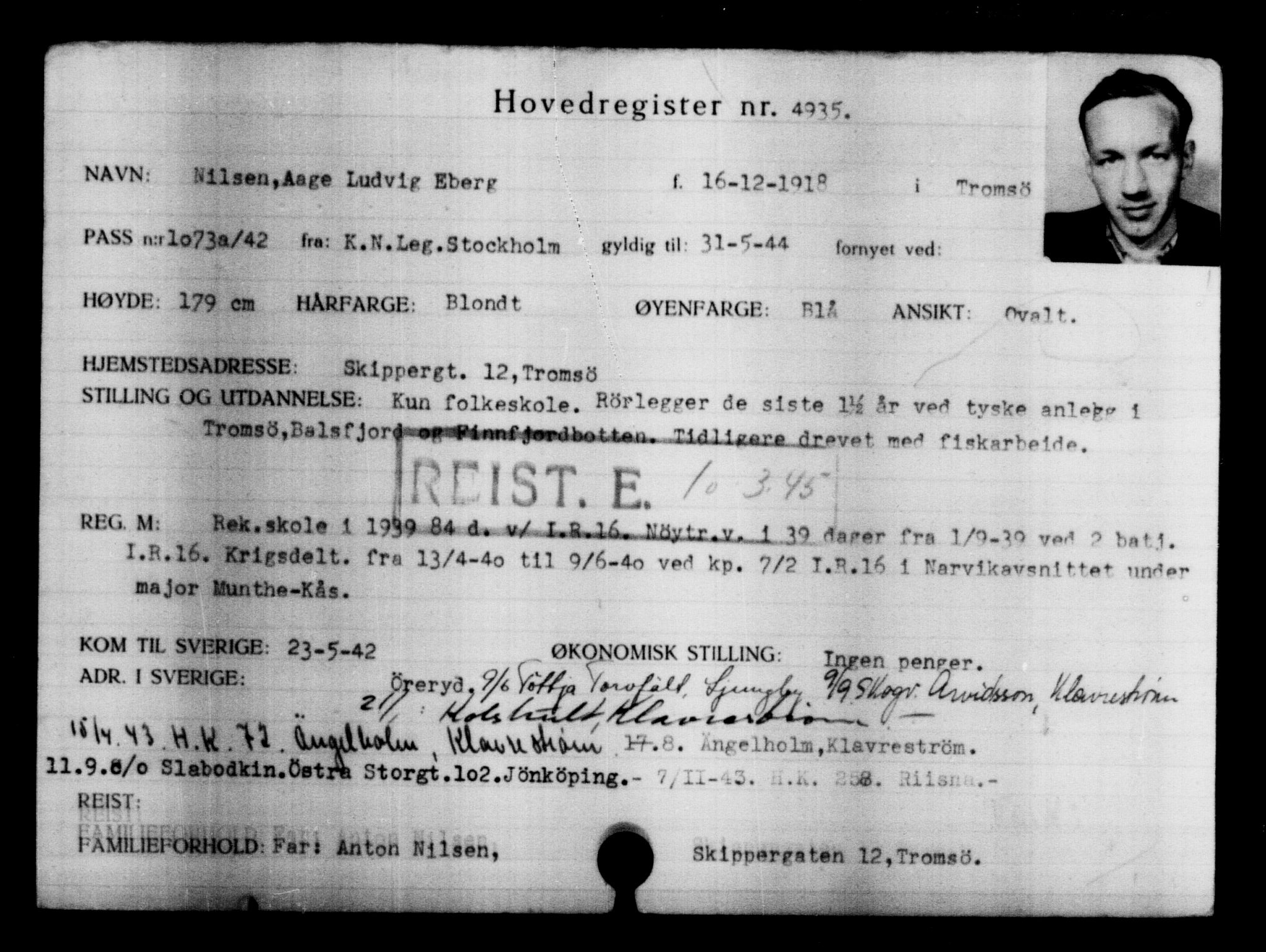 Utenriksstasjonene, Legasjonen i Stockholm, Flyktningkontoret, AV/RA-S-6753/V/Va/L0004: Kjesäterkartoteket, flyktninger med registreringsnr. 3496-6610, 1940-1945, p. 1705